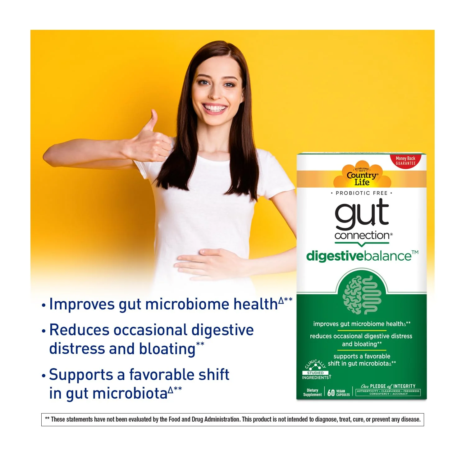 Country Life Gut Connection Digestive Balance – Prebiotic & Digestive Enzyme Supplement for Gut Health, Bloating Relief, and Improved Bowel Movements – Gluten-Free, Vegan, Non-GMO, 60 Capsules - Image 7