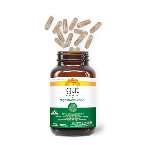 Country Life Gut Connection Digestive Balance – Prebiotic & Digestive Enzyme Supplement for Gut Health, Bloating Relief, and Improved Bowel Movements – Gluten-Free, Vegan, Non-GMO, 60 Capsules - Image 8