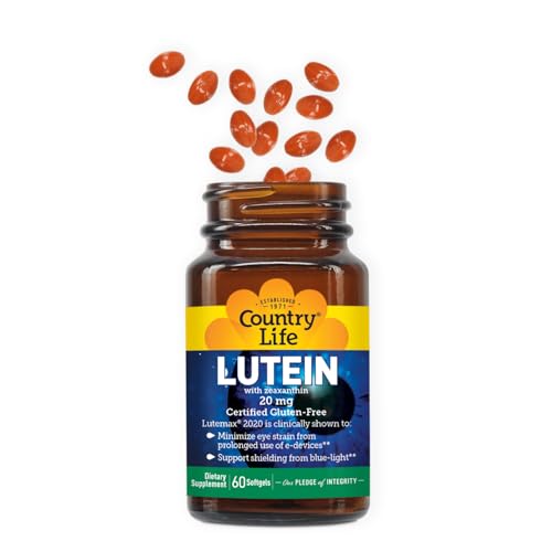Country Life Lutein 20 mg Supplement - Certified Gluten-Free - Eye Health Support with Lutein and Zeaxanthin - Reduces Eye Strain from Screens - No Yeast, Corn, Wheat, Milk - 60 Softgels - Image 6