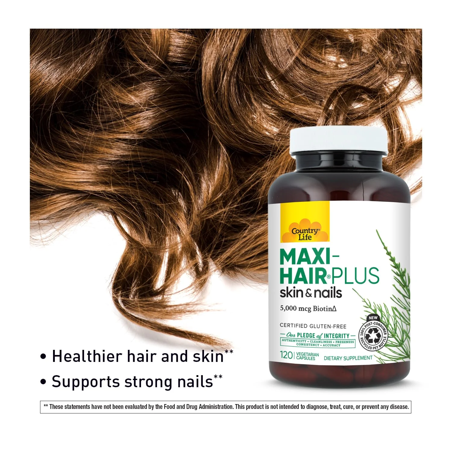 Country Life, Maxi-Hair Plus Biotin, Supports Healthy Hair, Skin and Nails, Daily Supplement, 120 ct - Image 5
