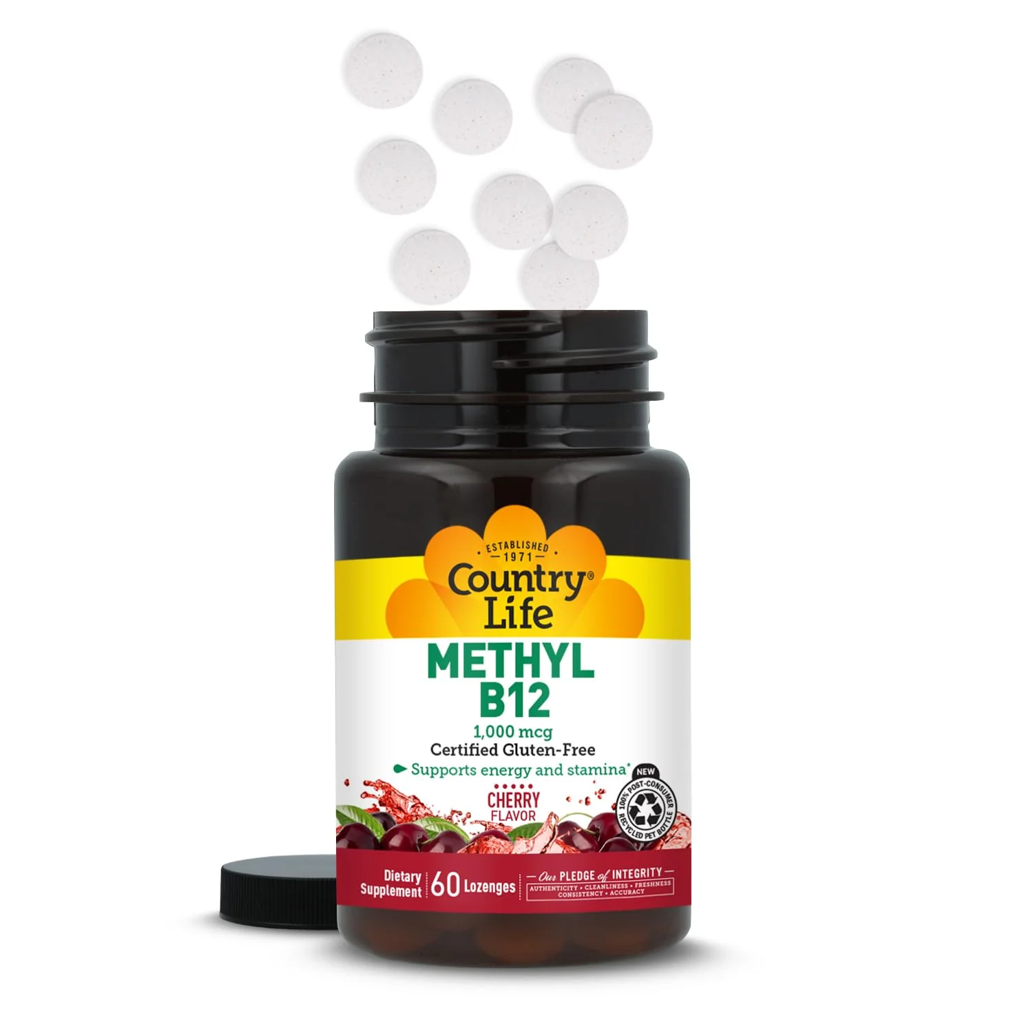 Country Life Methyl B12, Supports Energy & Stamina, 1000mcg, 60 Lozenges, Certified Gluten Free, Certified Vegan - Image 2