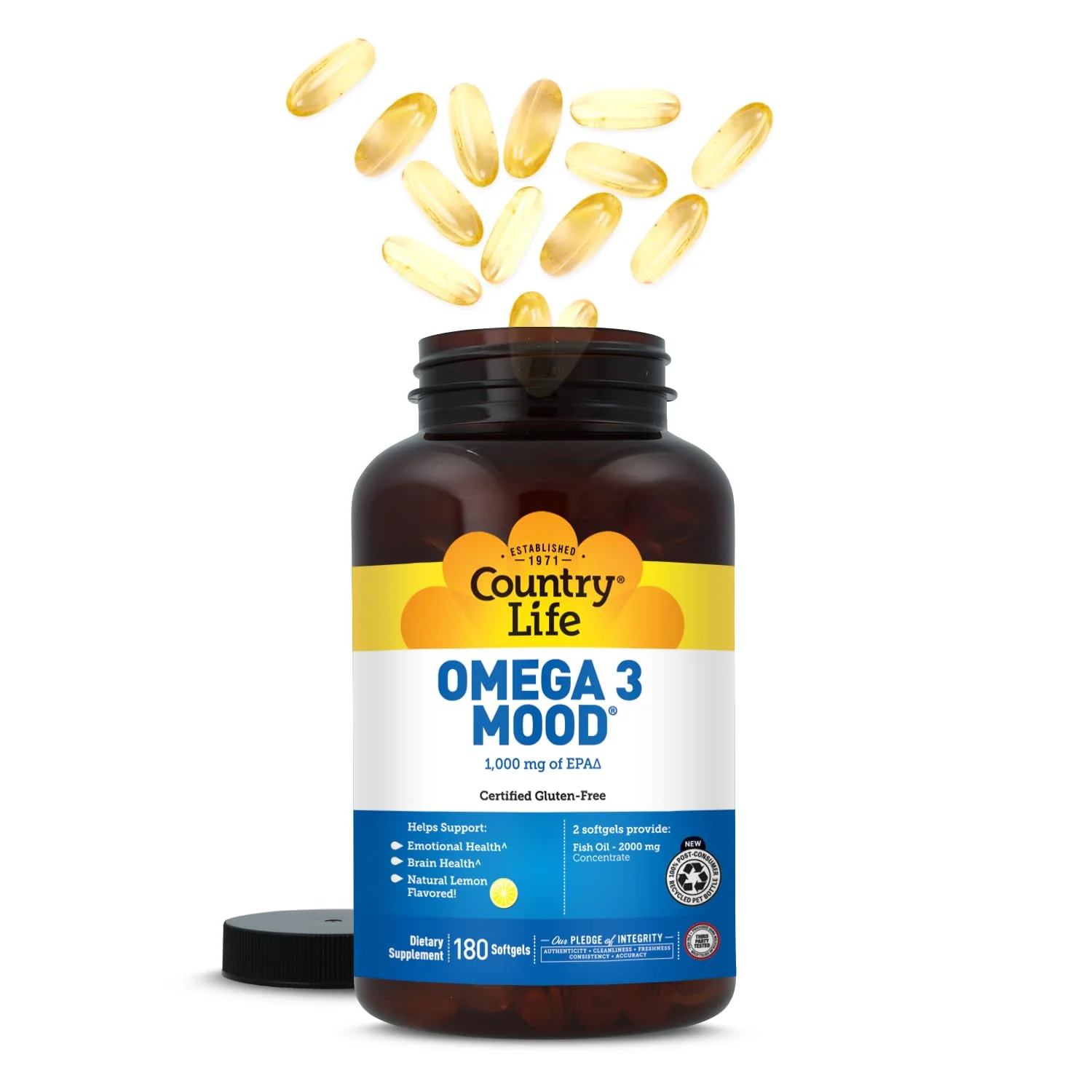 Country Life Omega 3 Fish Oil Supplement - High Concentration EPA and DHA Omega 3 Fatty Acids - 2000mg Fish Oil for Emotional Health, Mood Support, and No Fish Taste - Natural Lemon Flavor - Image 3