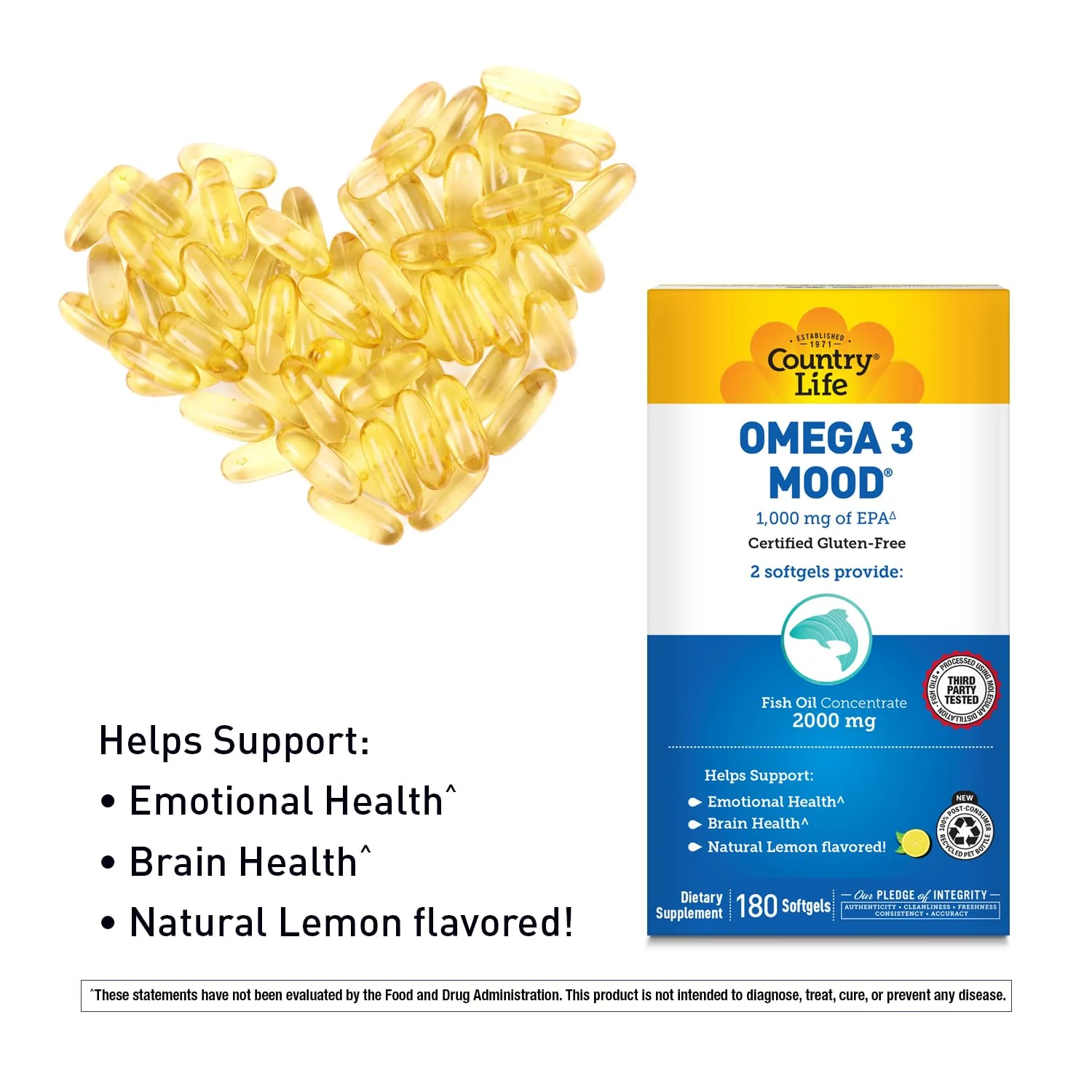 Country Life Omega 3 Fish Oil Supplement - High Concentration EPA and DHA Omega 3 Fatty Acids - 2000mg Fish Oil for Emotional Health, Mood Support, and No Fish Taste - Natural Lemon Flavor - Image 6