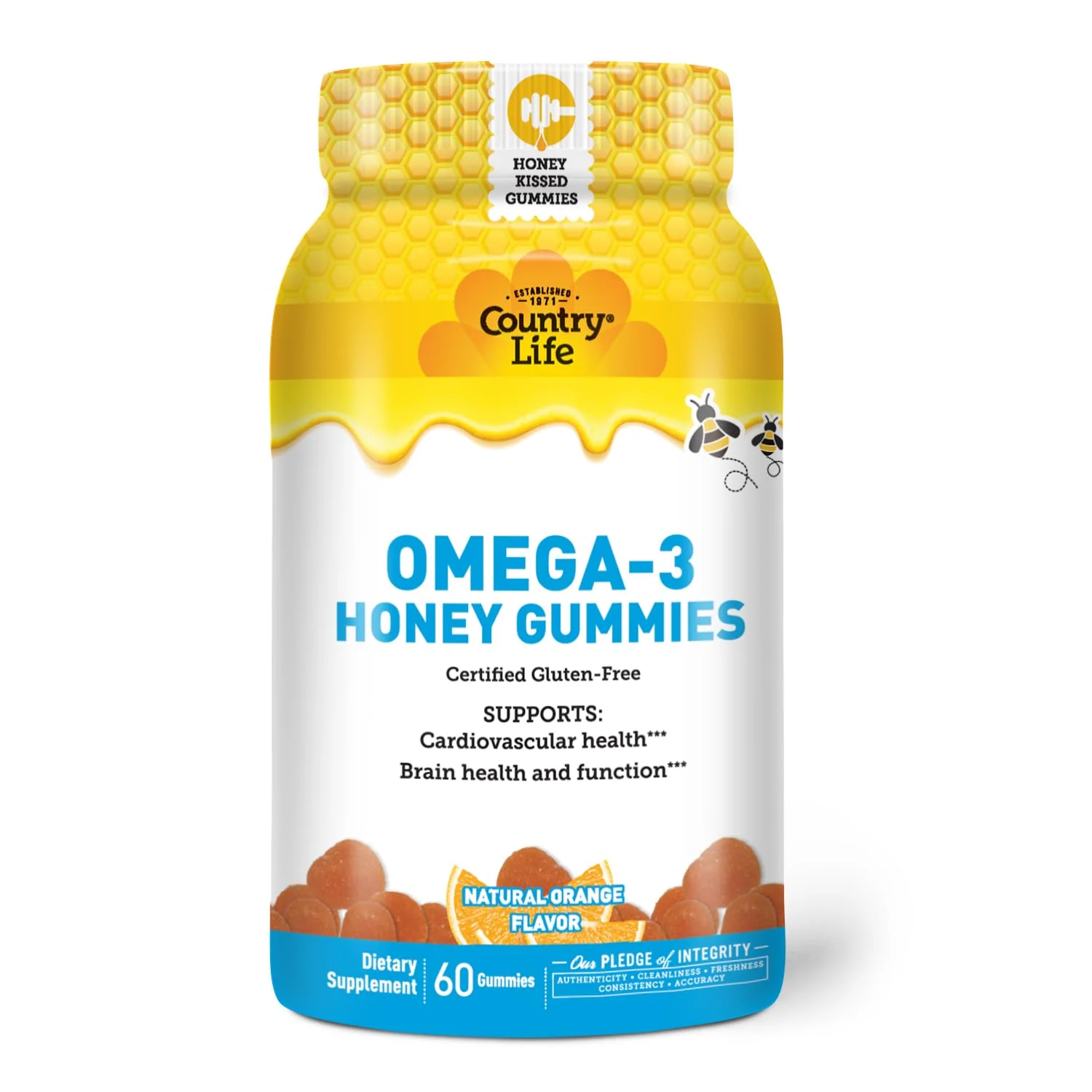 Country Life Omega-3 Honey Gummies – Cardiovascular & Brain Health Support – Non-GMO, Certified Gluten Free – Naturally Sweetened – 60 Gummies - Image 5