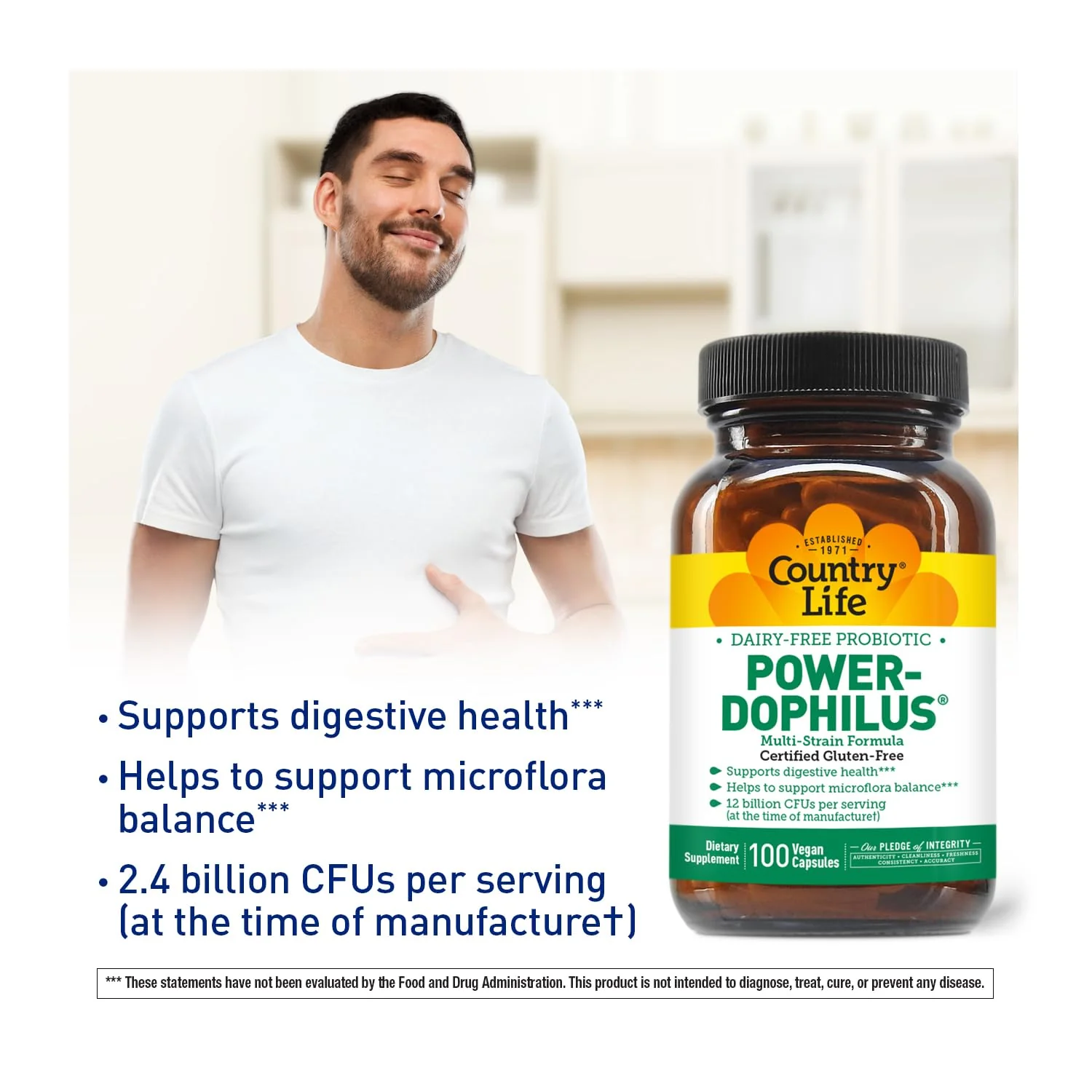Country Life Power-Dophilus Dairy-Free Multi-Strain Probiotic 12 Billion CFUs, 100 Vegan Capsules, Certified Gluten Free, Certified Vegan - Image 5