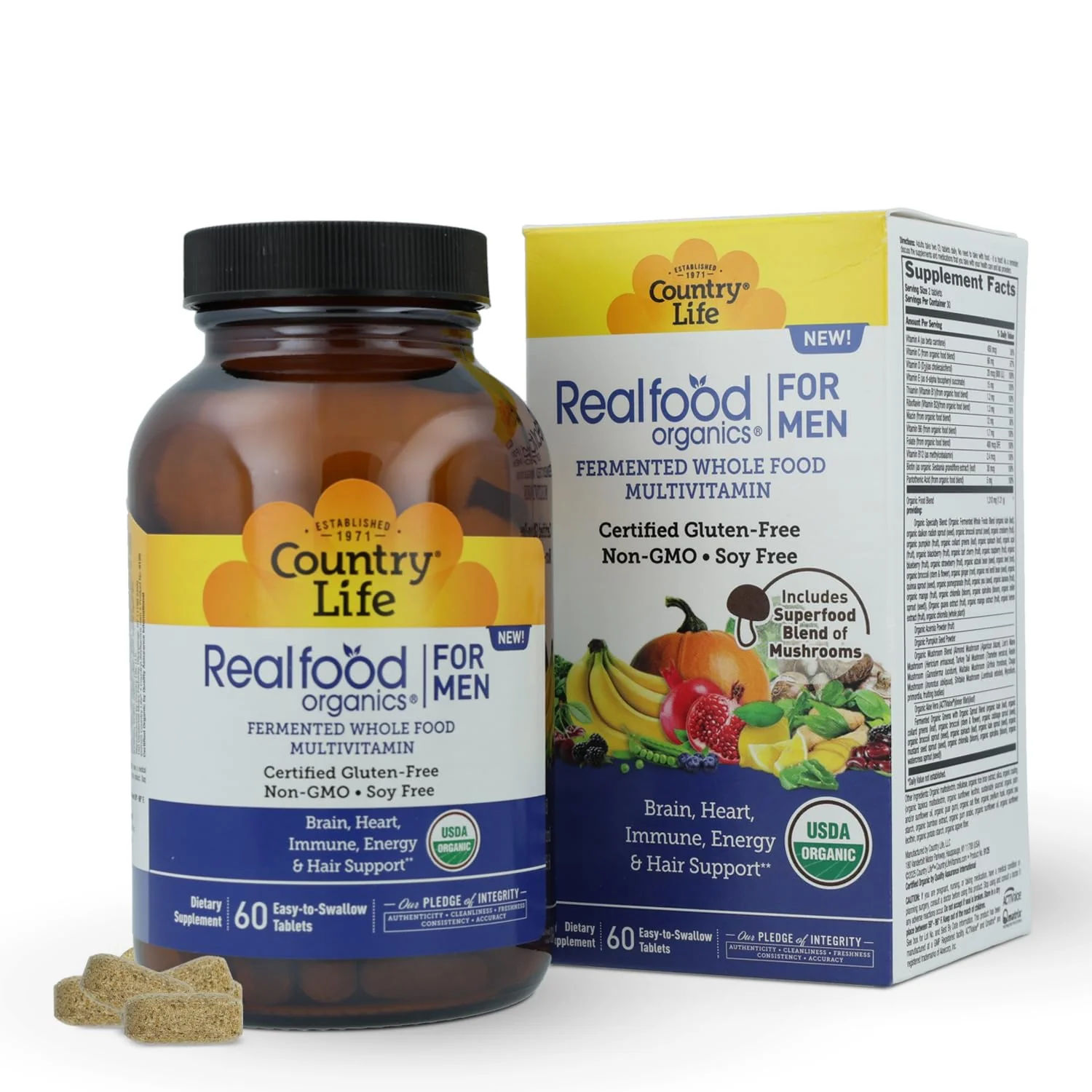 Country Life RealFood Organics for Men – 60 Tablets | 1,300mg Organic Fermented Whole Foods, 7-Mushroom Superfood & Aloe – Certified Gluten-Free, Vegan & USDA Organic Multivitamin - Image 7