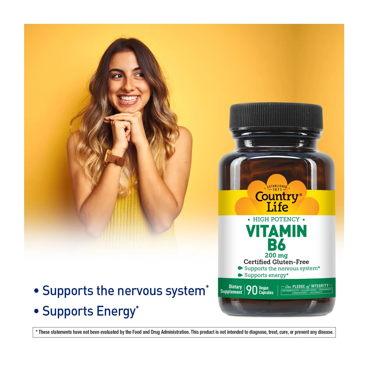 Country Life Vitamin B-6, High Potency, Supports Energy and The Nervous System, 200mg, 90 Vegan Capsules, Certified Gluten Free, Vegan, Halal - Image 6