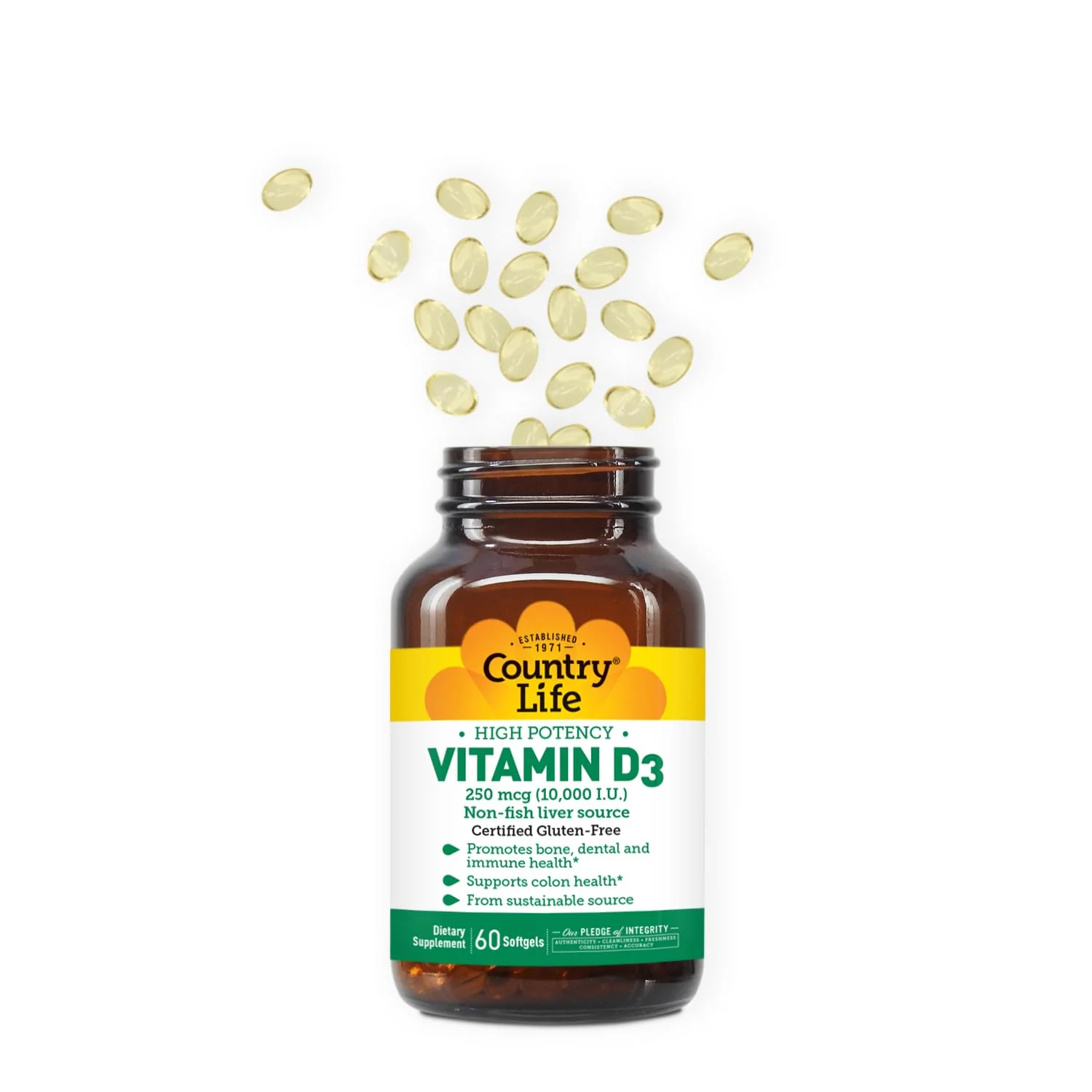 Country Life Vitamin D3 10,000 IU – High Potency, Non-Fish Source | Bone, Immune & Colon Health Support | 60 Softgels | Certified Gluten-Free, Clean Formula with MCT Oil for Better Absorption - Image 4