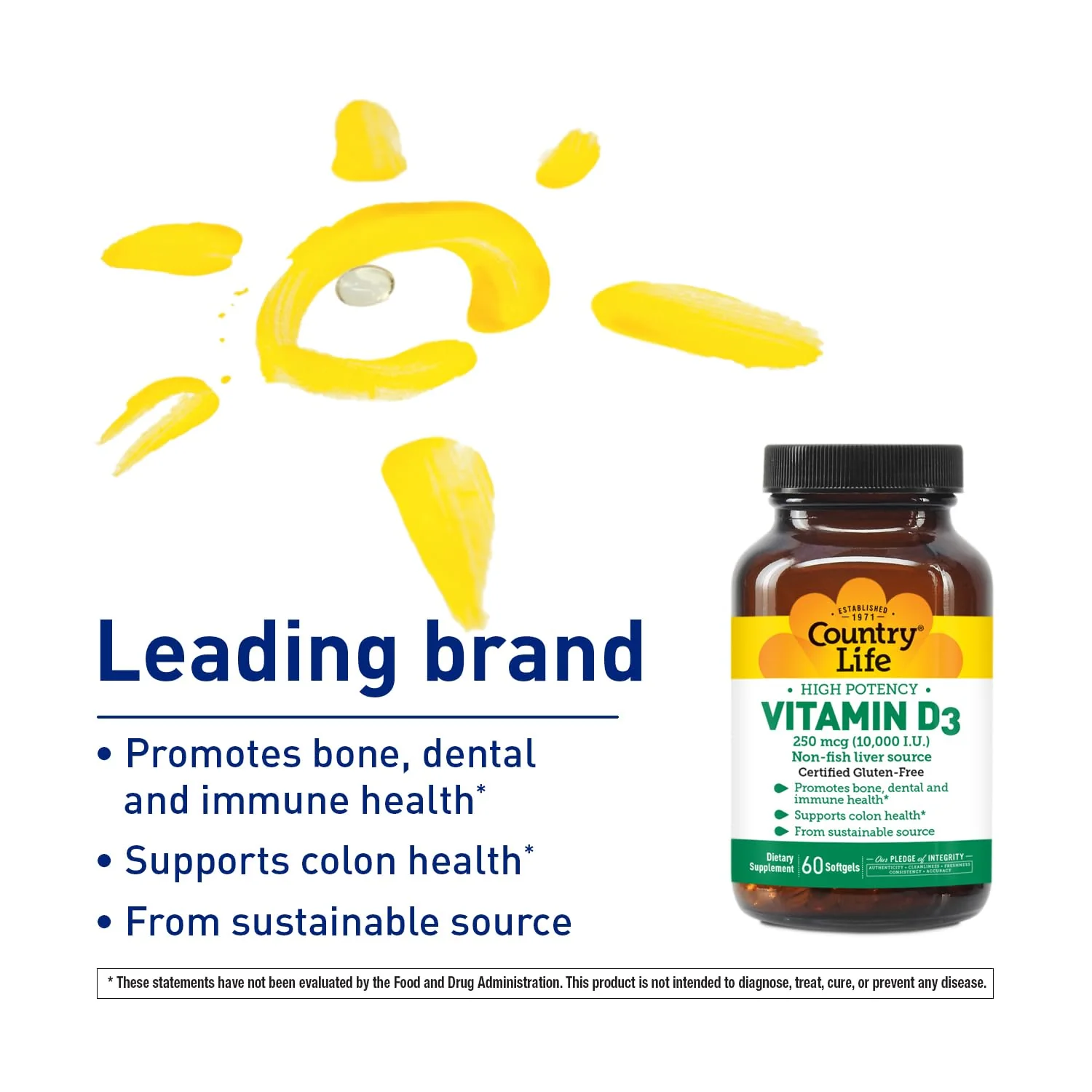 Country Life Vitamin D3 10,000 IU – High Potency, Non-Fish Source | Bone, Immune & Colon Health Support | 60 Softgels | Certified Gluten-Free, Clean Formula with MCT Oil for Better Absorption - Image 6