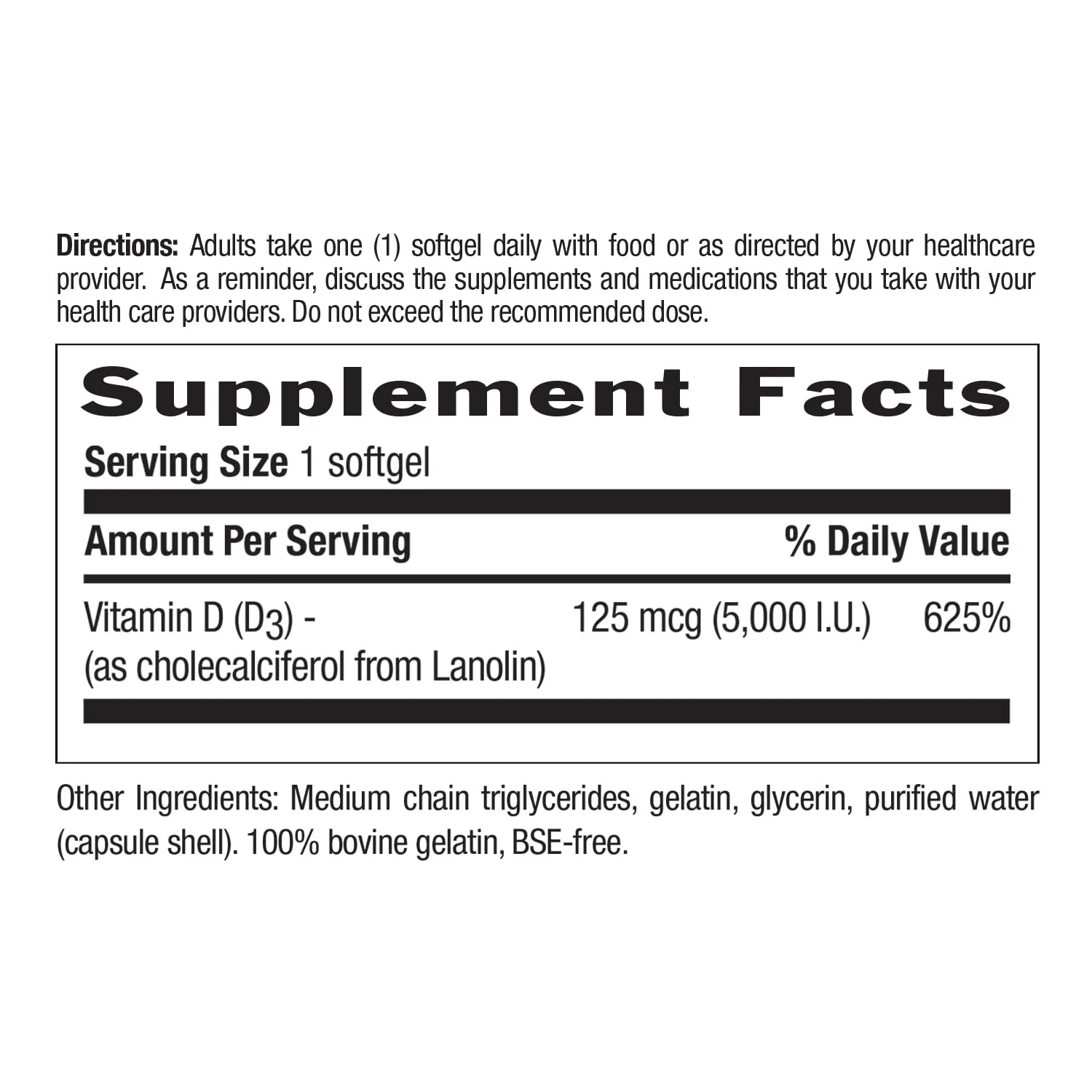 Country Life, Vitamin D3 5000 IU, Supports Healthy Bones, Teeth and Immune System, Daily Supplement, 60 ct - Image 3