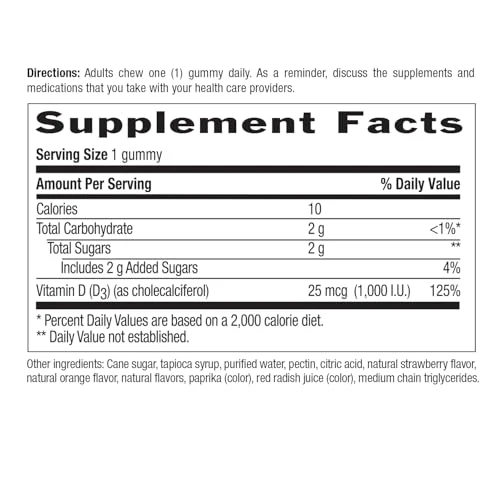 Country Life Vitamin D3 Gummies – 1,000 IU Cholecalciferol, 60 Count – Supports Bone & Immune Health – Vegetarian, Gluten-Free, Strawberry & Orange Flavors – Pectin-Based, No Artificial Sweeteners - Image 5