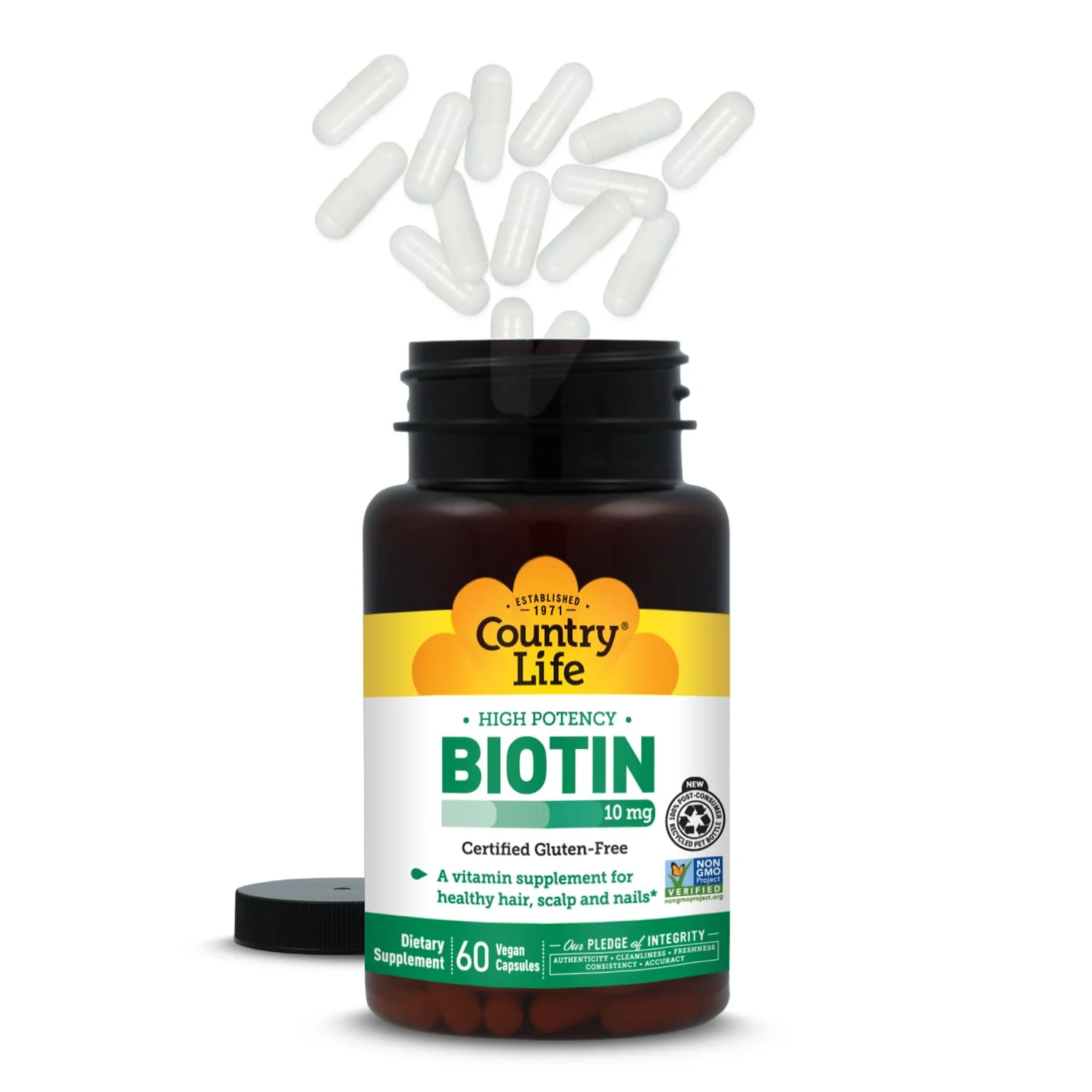 Country Life Vitamins High Potency Biotin 10,000 mcg (10 mg), 60 Count - Supplement for Hair, Scalp & Nails - Certified Gluten Free - Image 2