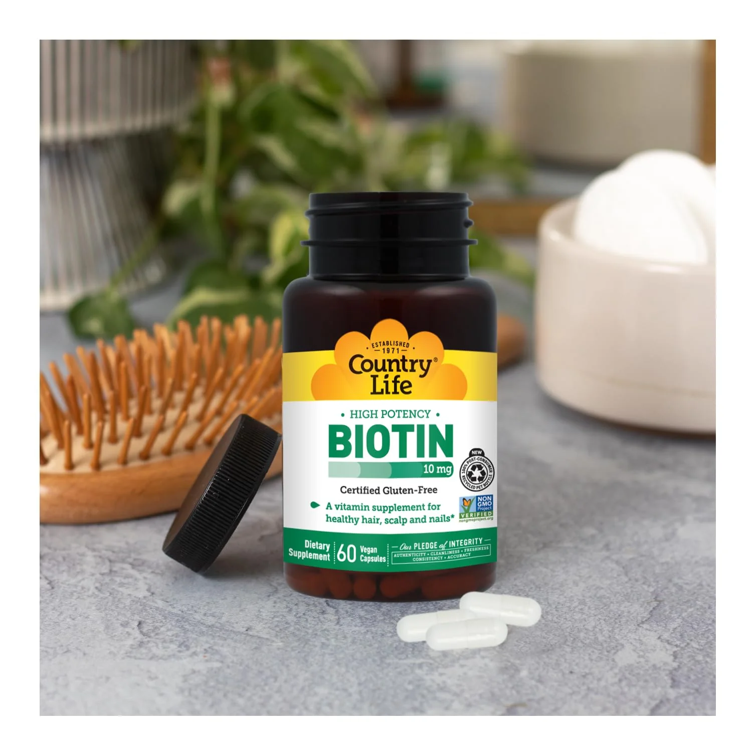 Country Life Vitamins High Potency Biotin 10,000 mcg (10 mg), 60 Count - Supplement for Hair, Scalp & Nails - Certified Gluten Free - Image 3