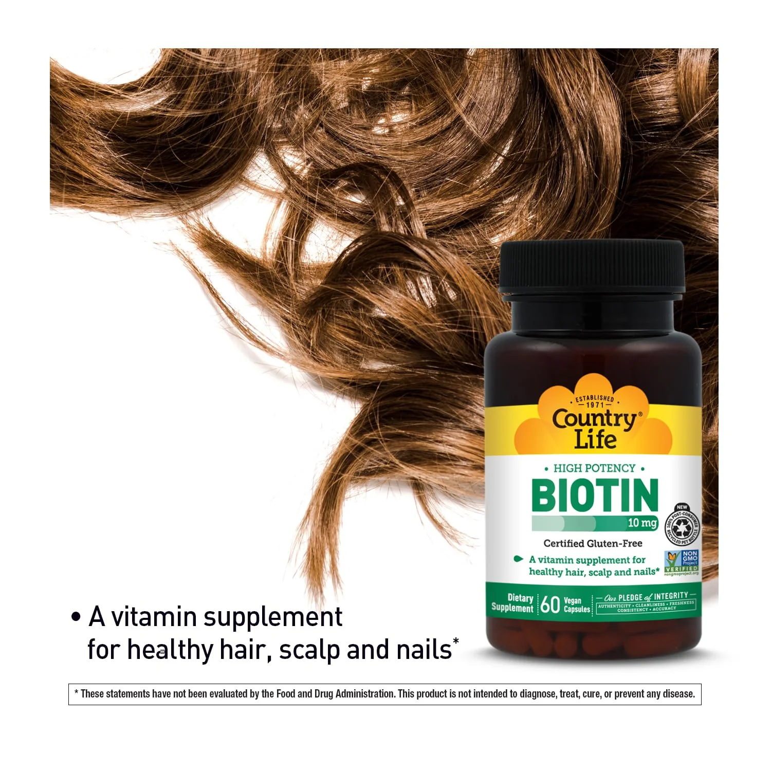 Country Life Vitamins High Potency Biotin 10,000 mcg (10 mg), 60 Count - Supplement for Hair, Scalp & Nails - Certified Gluten Free - Image 6