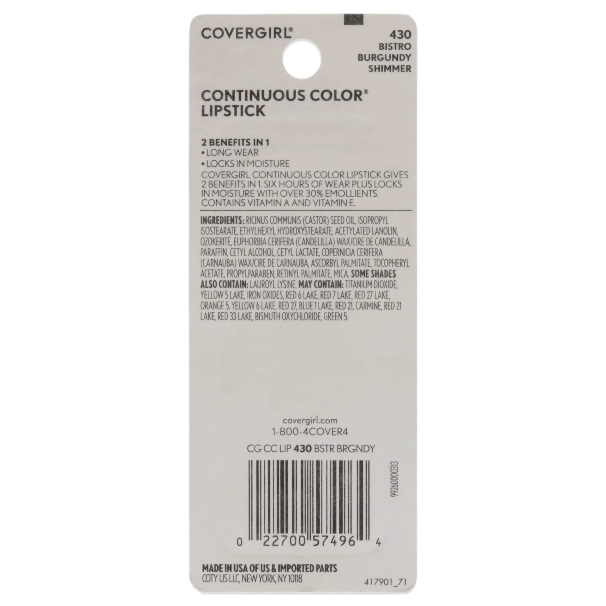 CoverGirl Continuous Color Lipstick - 430 Bistro Burgundy Lipstick Women 0.13 oz - Image 2
