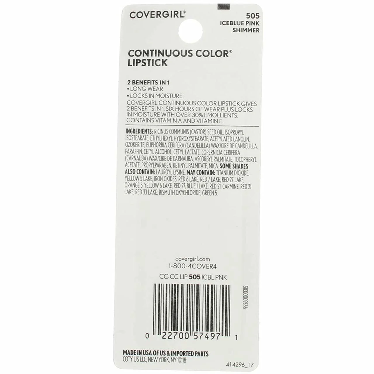 COVERGIRL Continuous Color Lipstick, Iceblue Pink 505, 0.13 Ounce (Pack of 2) - Image 2