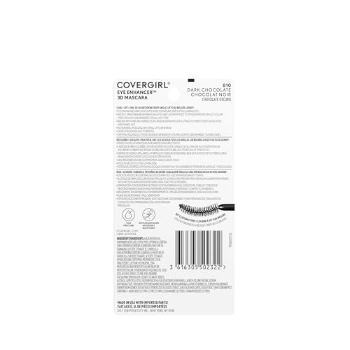 CoverGirl Eye Enhancer, Dark Chocolate, 3D Mascara, Curved Fiber Brush, Plant-Based Lifting Wax, For All Lash Types, 24-Hour Wear, Transfer-Proof, Flake-Free, 0.30oz - Image 2