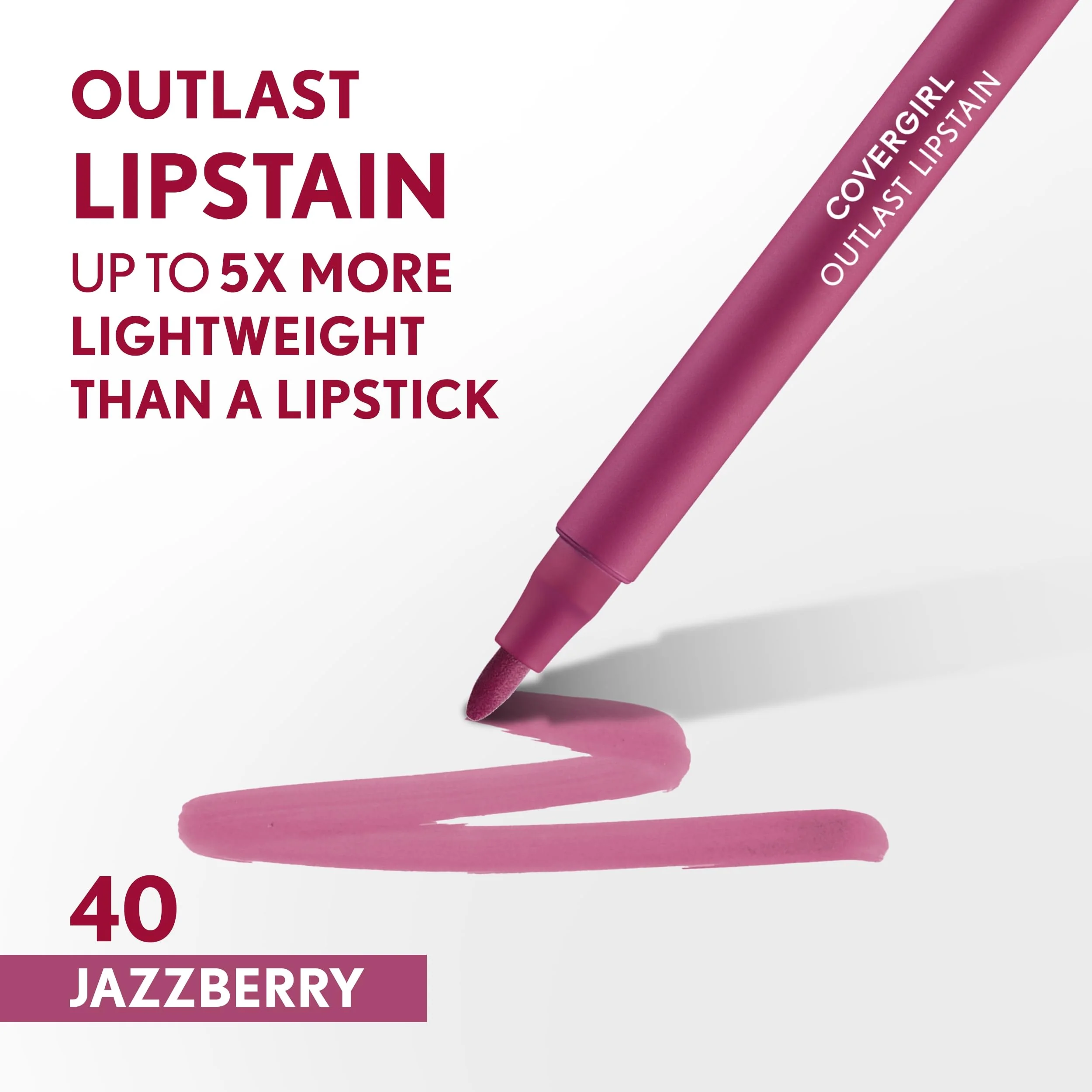 Covergirl Outlast, 40 Jazzberry, Lipstain, Smooth Application, Precise Pen-Like Tip, Transfer-Proof, Satin Stained Finish, Vegan Formula, 0.06oz - Image 7