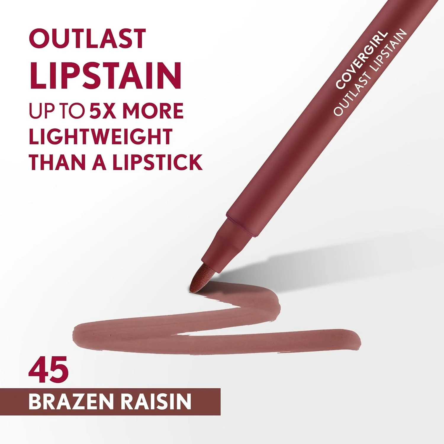 Covergirl Outlast, 45 Brazen Raisin, Lipstain, Smooth Application, Precise Pen-Like Tip, Transfer-Proof, Satin Stained Finish, Vegan Formula, 0.06oz - Image 4