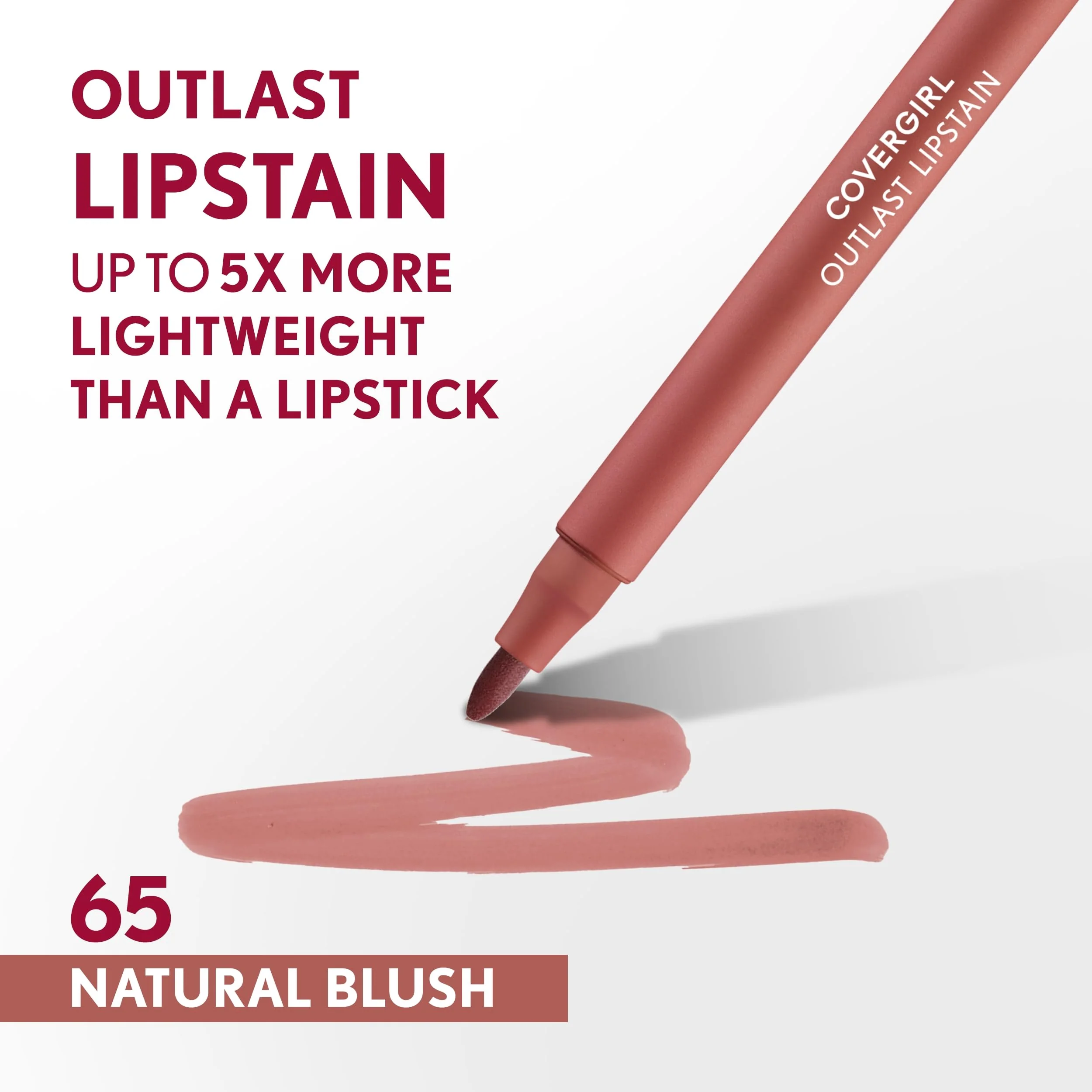Covergirl Outlast, 65 Natural Blush, Lipstain, Smooth Application, Precise Pen-Like Tip, Transfer-Proof, Satin Stained Finish, Vegan Formula, 0.06oz - Image 7