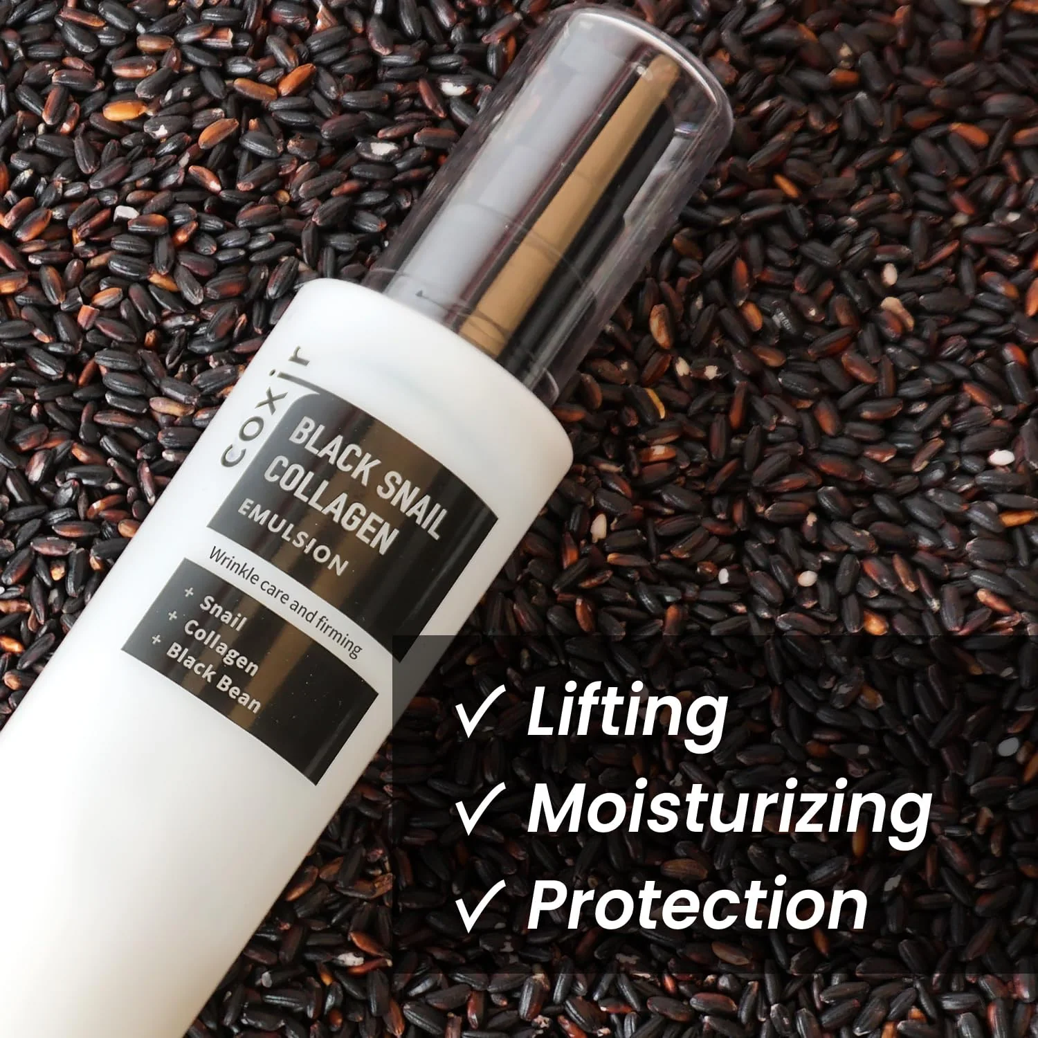 coxir BLACK SNAIL COLLAGEN EMULSION | Black Rice, Snail Mucin, Collagen, Hyaluronic Acid | Lightweight Face Moisturizer | Firming, Nourishing, Korean Skin Care [100ml/3.38 fl.oz] - Image 4