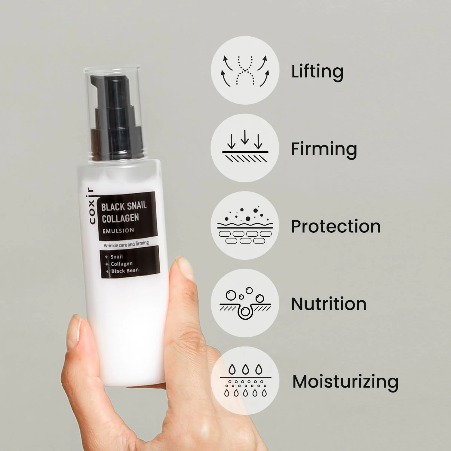 coxir BLACK SNAIL COLLAGEN EMULSION | Black Rice, Snail Mucin, Collagen, Hyaluronic Acid | Lightweight Face Moisturizer | Firming, Nourishing, Korean Skin Care [100ml/3.38 fl.oz] - Image 6