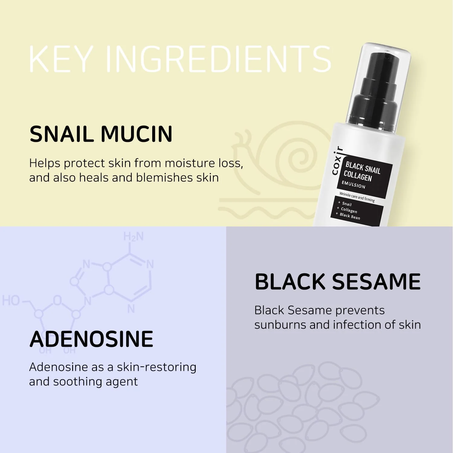 coxir BLACK SNAIL COLLAGEN EMULSION | Black Rice, Snail Mucin, Collagen, Hyaluronic Acid | Lightweight Face Moisturizer | Firming, Nourishing, Korean Skin Care [100ml/3.38 fl.oz] - Image 7