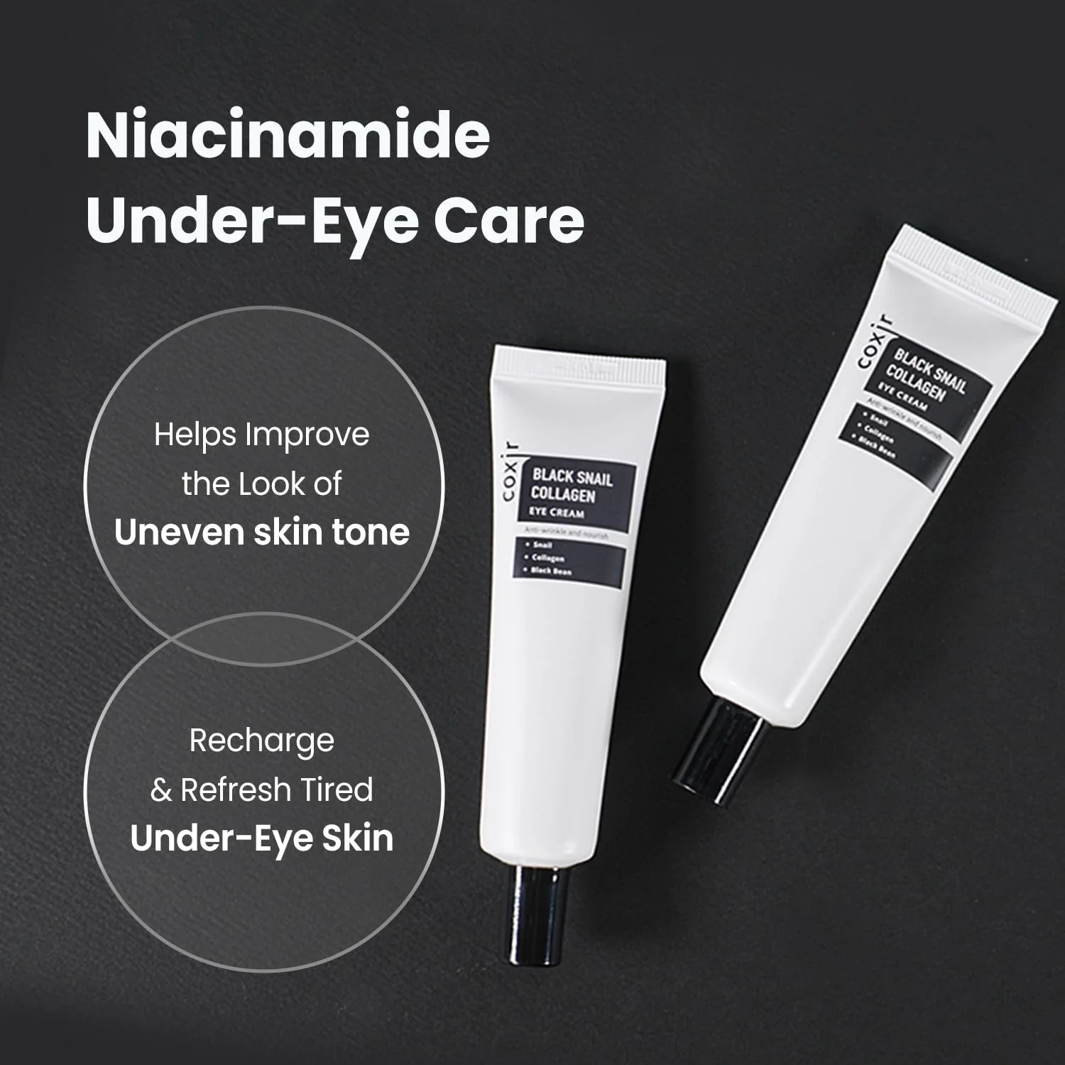 coxir Black Snail Collagen Eye Cream – Firming & Hydrating Snail Mucin, Collagen & Niacinamide for Puffiness, lifting & Dullness under eyes area | Korean Eye Treatment (30ml) - Image 5