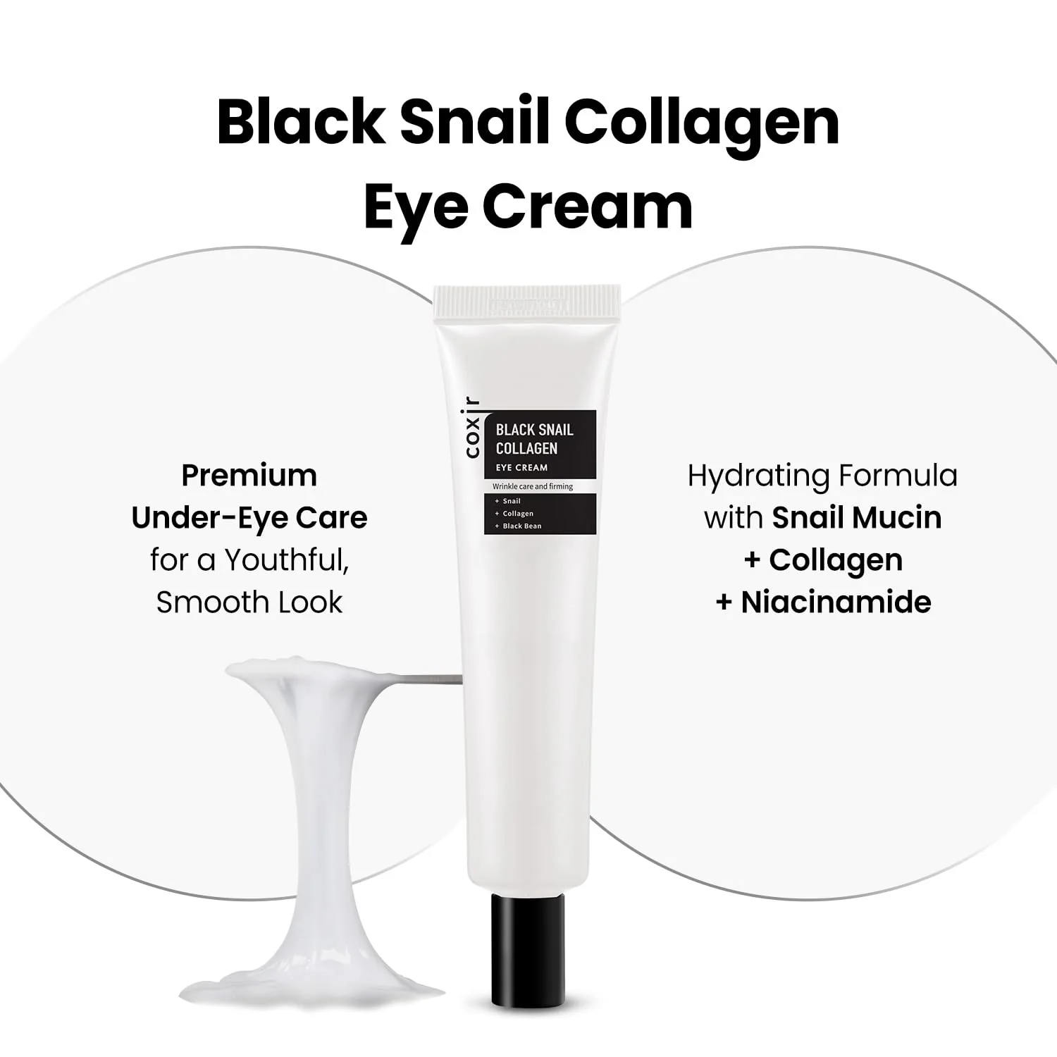coxir Black Snail Collagen Eye Cream – Firming & Hydrating Snail Mucin, Collagen & Niacinamide for Puffiness, lifting & Dullness under eyes area | Korean Eye Treatment (30ml) - Image 8