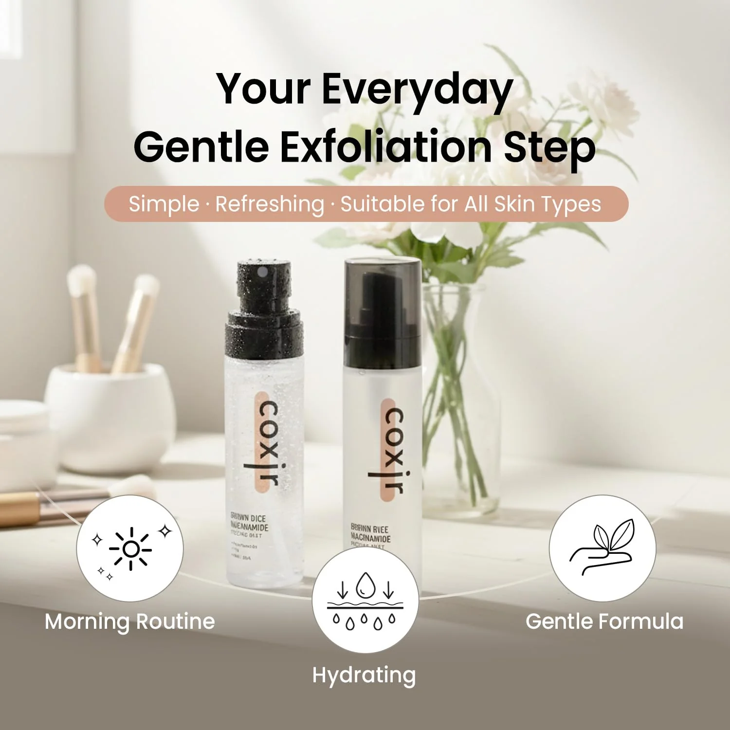 coxir Brown Rice Gentle Mist Toner – Niacinamide, TXA, AHA/BHA | Daily Mild Peeling Facial Spray for Smooth Texture & Pore Care | Korean Skincare [2.70 fl.oz] - Image 2