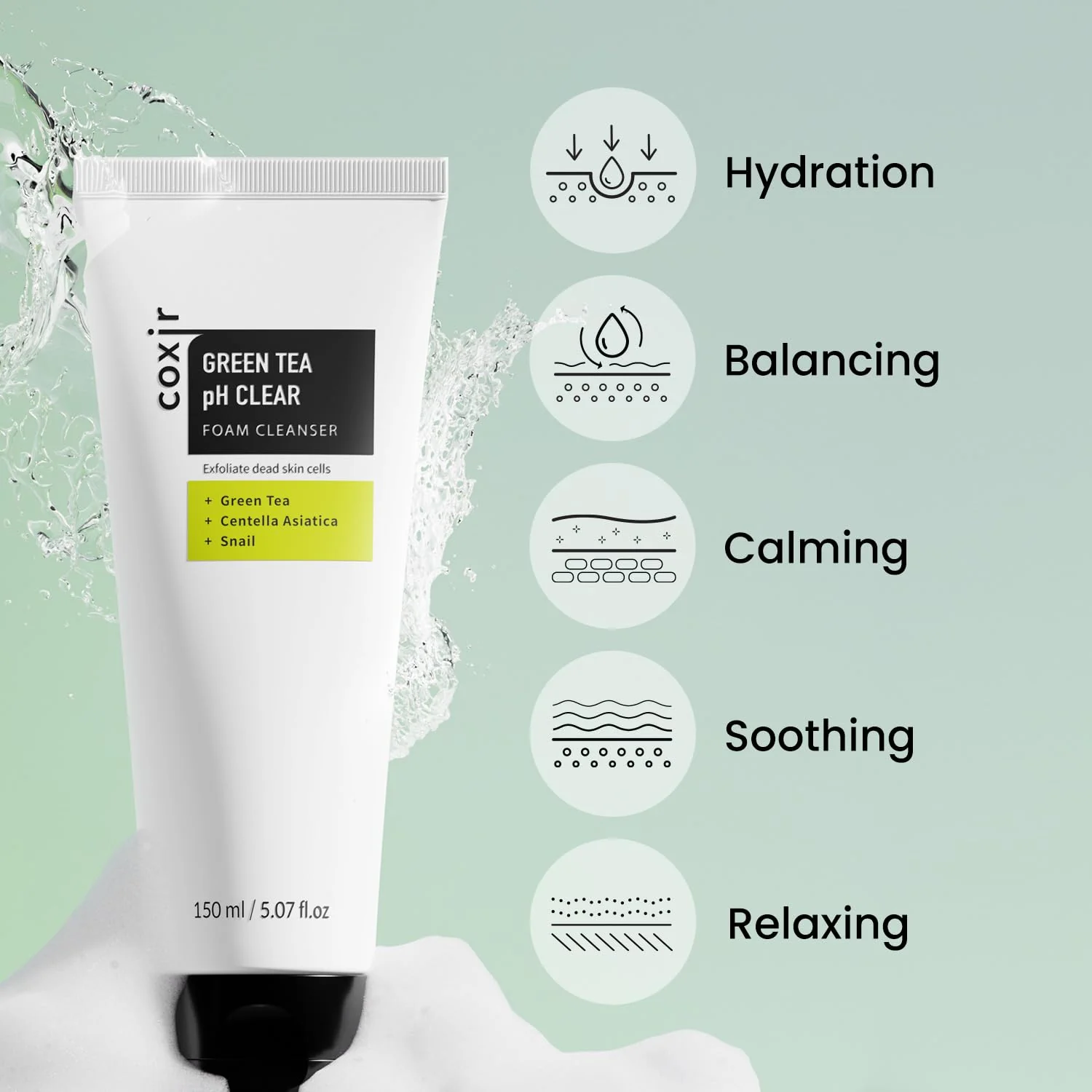 coxir GREENTEA PH CLEAR FOAM CLEANSER 5.07 Fl Oz l Low pH Formula Facial Washes with Gentle Exfoliating l deep cleanses pores and remove dead skin cells on skin,Korean skincare - Image 7