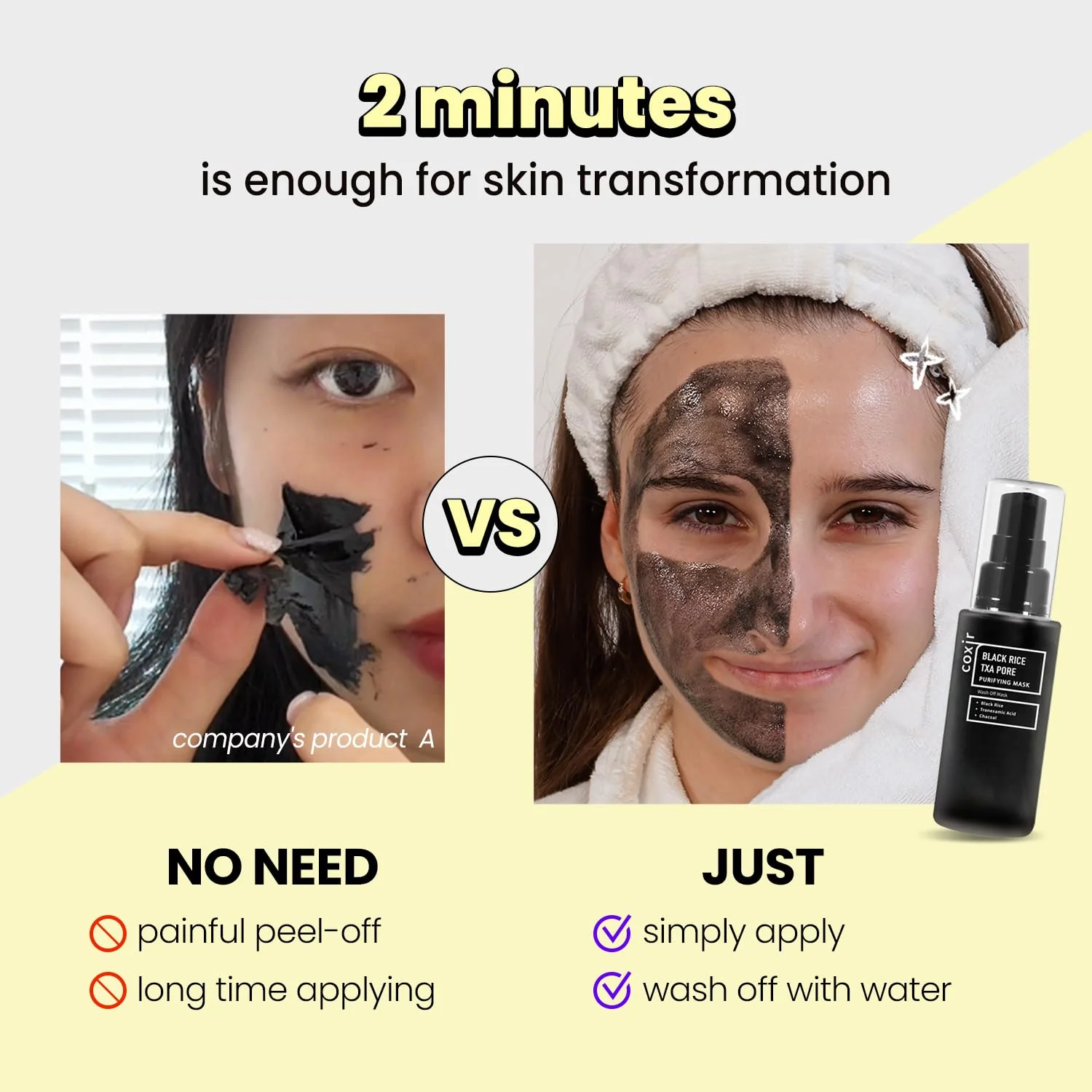 Coxir TXA Black Rice Pore Mask – Korean 3-in-1 Wash-Off Mask Serum| Pore Purifying, Blackhead Care, Hydrating, Skin Toning Treatment with TXA & Black Rice |Vegan K-beuaty Face Mask [50ml/1.69 fl.oz] - Image 6