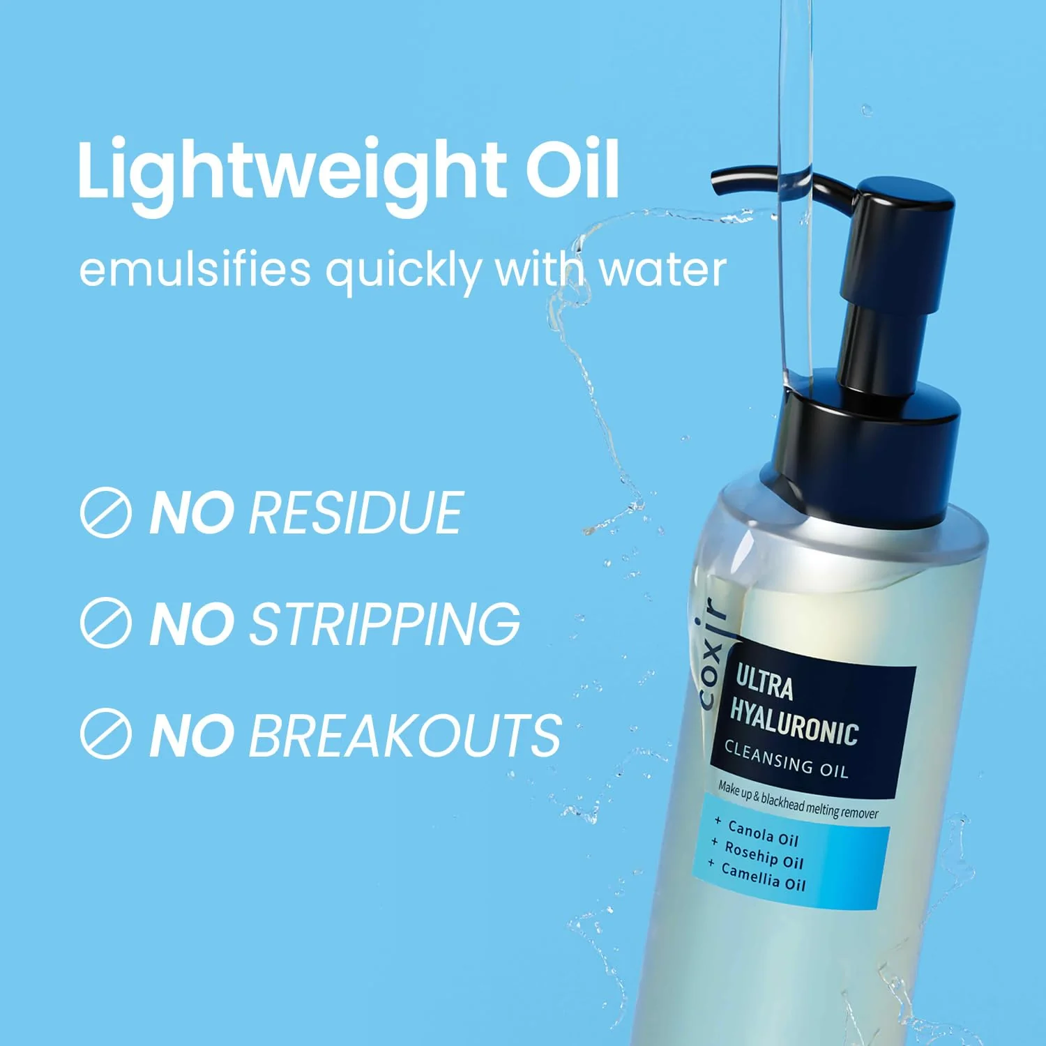 coxir ULTRA HYALURONIC CLEANSING OIL, Travel-Size, Korean Facial Cleanser l Blackhead, Makeup Removal with Hyaluronic Acid, Cruelty Free, No Mineral Oil [1.69fl.oz (Pack of 1)] - Image 3