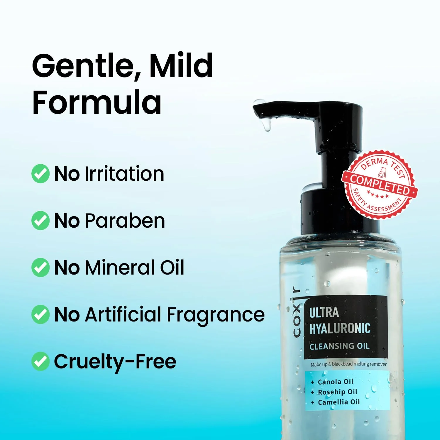 coxir ULTRA HYALURONIC CLEANSING OIL, Travel-Size, Korean Facial Cleanser l Blackhead, Makeup Removal with Hyaluronic Acid, Cruelty Free, No Mineral Oil [1.69fl.oz (Pack of 1)] - Image 5