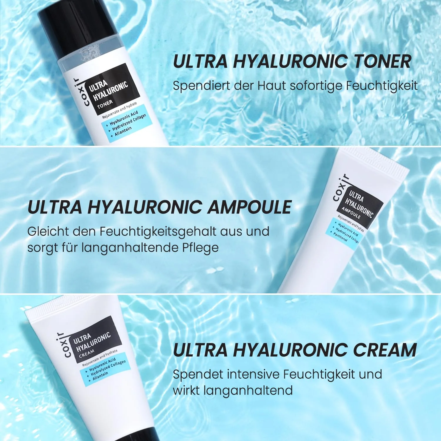 coxir Ultra Hyaluronic Holiday Gift Set – Cleansing Oil + Toner + Ampoule + Cream |Mini Skincare Kit, Travel-Size Korean Skincare Set, Hydrating Routine - Image 2