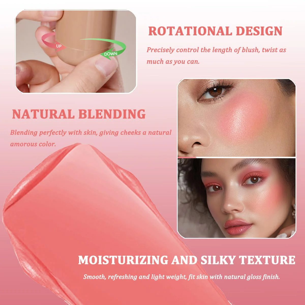 Cream Blush stick, Natural-Looking Matte Finish Makeup Blush stick, Hydrating Long Lasting Lightweight Blendable Blush for cheeks (#6 Bronze Glow, 1 PC) - Image 6