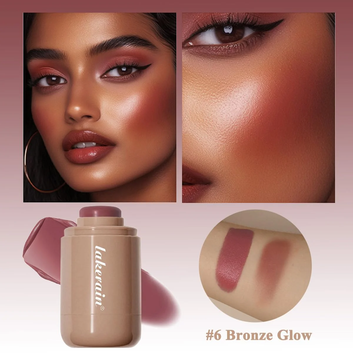 Cream Blush stick, Natural-Looking Matte Finish Makeup Blush stick, Hydrating Long Lasting Lightweight Blendable Blush for cheeks (#6 Bronze Glow, 1 PC) - Image 8