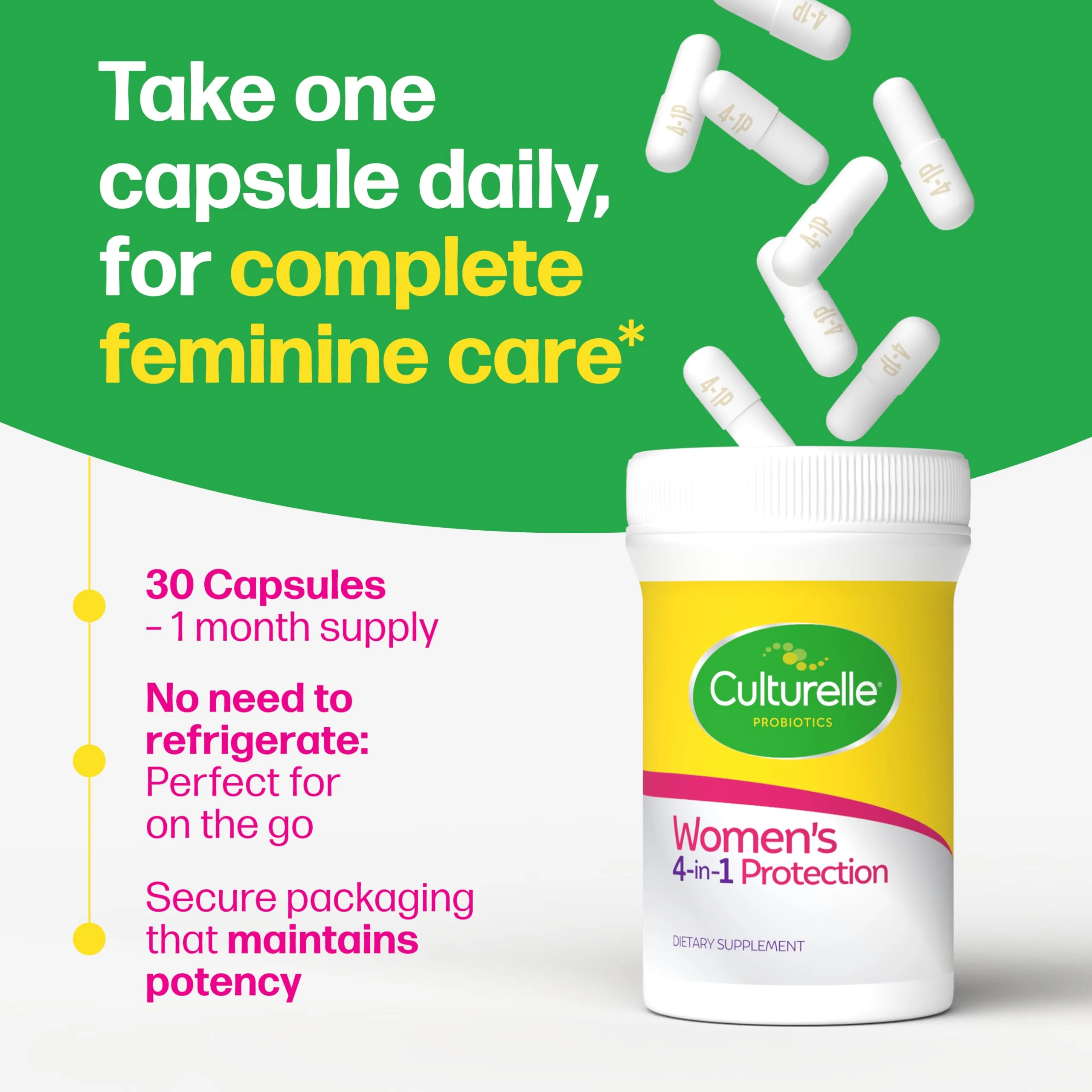 Culturelle 4-in-1 Probiotics for Women, Daily Probiotic & Prebiotic Supplement to Support Vaginal Health, Digestive Health, Immune Health, Occasional Diarrhea, Gas & Bloating Relief, Non-GMO, 30 Count - Image 5
