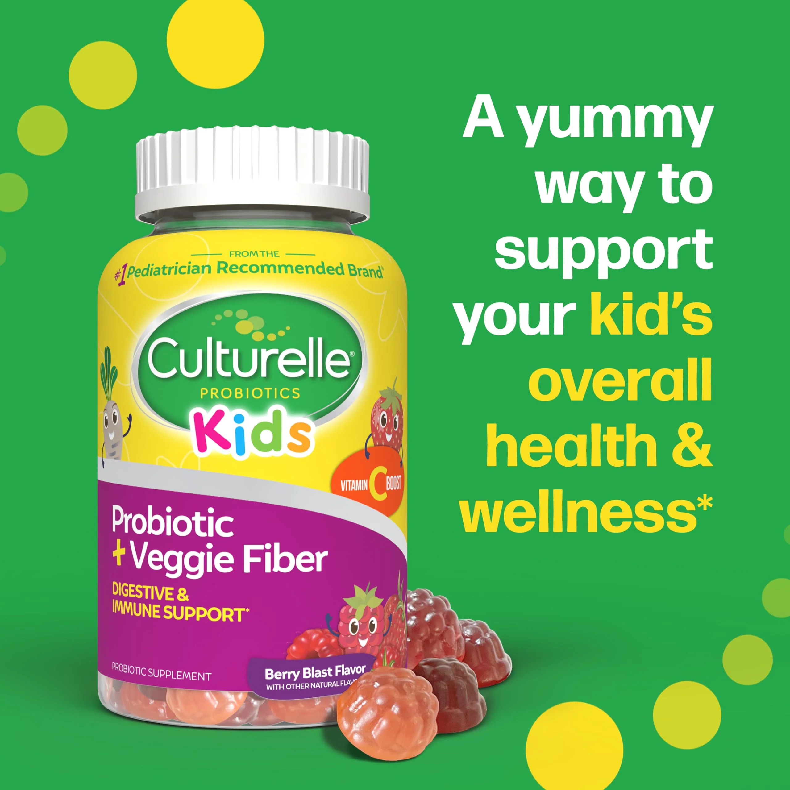 Culturelle Daily Probiotic For Kids + Veggie Fiber Gummies (Ages 3+) - 60 Count - Digestive Health & Immune Support – Berry Flavor with a Vitamin C Boost - Image 4