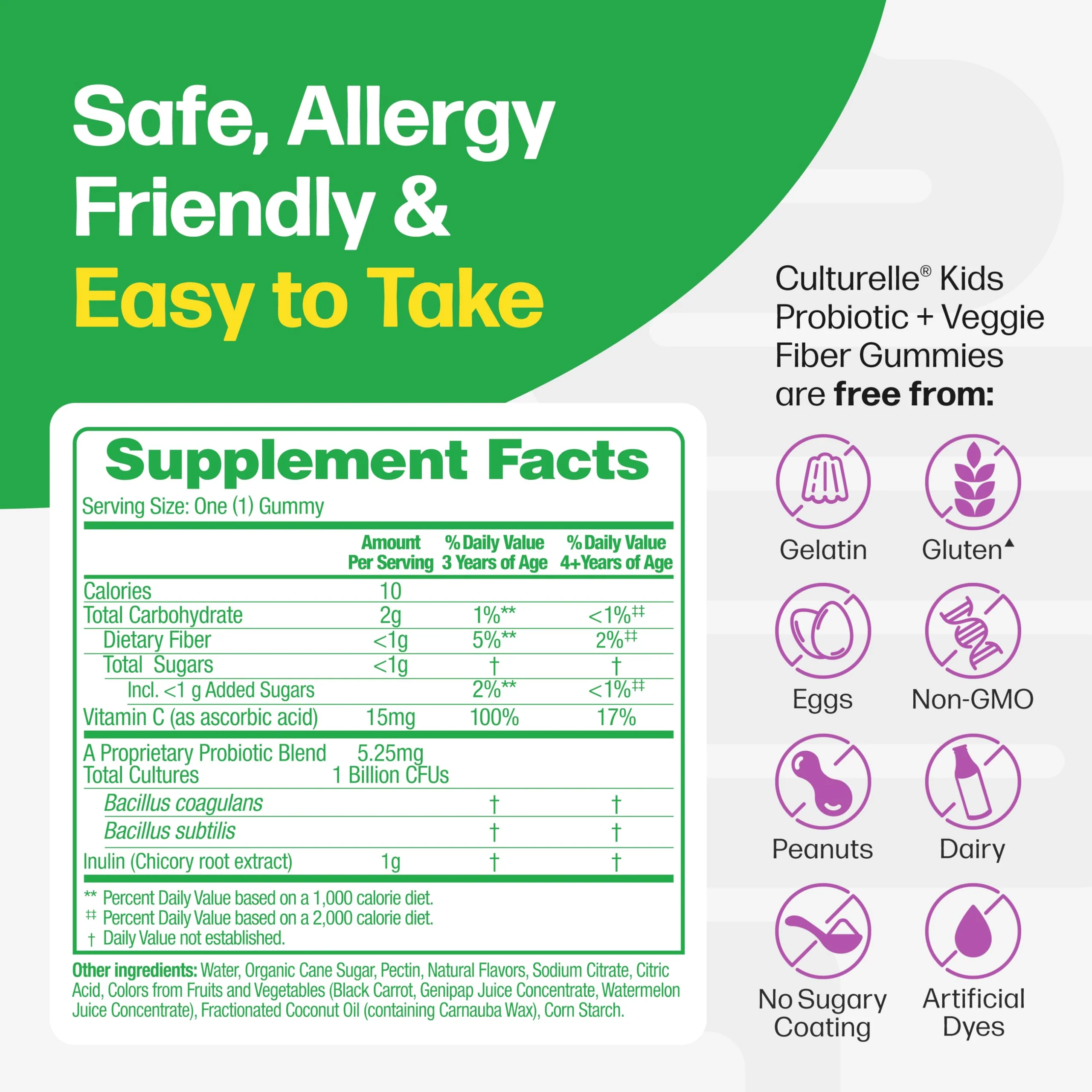 Culturelle Daily Probiotic For Kids + Veggie Fiber Gummies (Ages 3+) - 60 Count - Digestive Health & Immune Support – Berry Flavor with a Vitamin C Boost - Image 9
