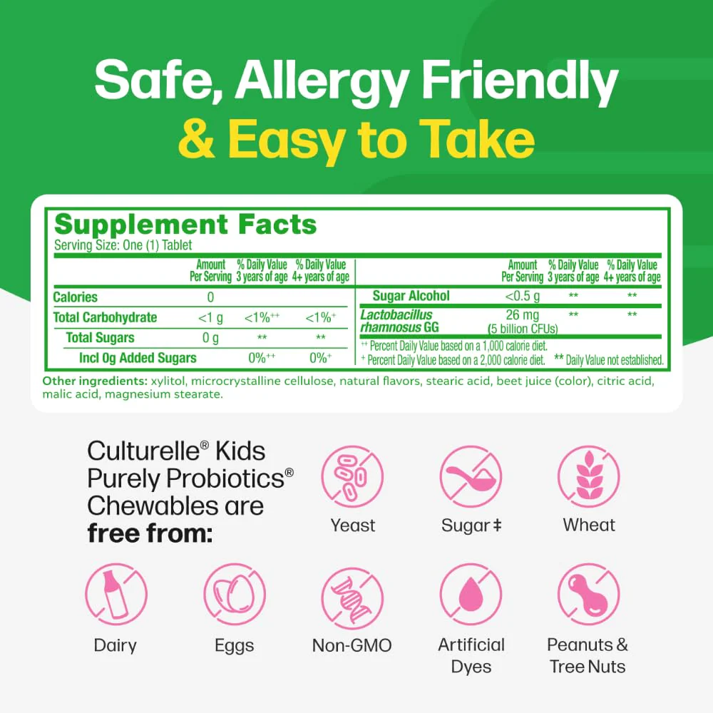 Culturelle Kids Chewable Daily Probiotic for Kids, Ages 3+, 30 Count, #1 Pediatrician-Recommended Brand, Natural Berry Flavored Daily Probiotics for Digestive Health, Oral Care & Immune Support - Image 7
