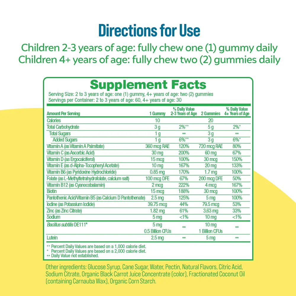 Culturelle Kids Multivitamin + Probiotic For Kids (Ages 2+) - 60 Count, Peach-Orange & Mixed Berry Flavor - Digestive Health & Immune Support Gummies with Lutein to Support Eye Health - Image 8