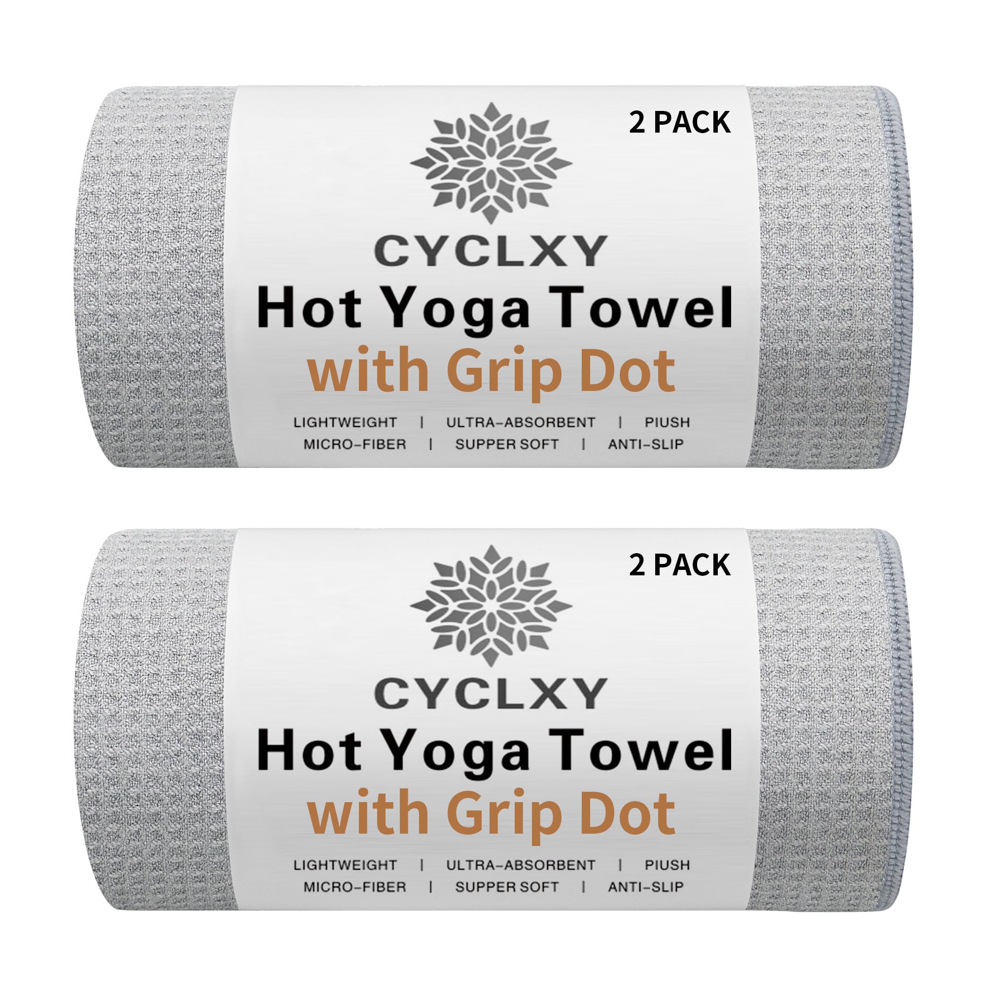 CYCLXY 2 Pack Hot Yoga Towel with Grip Dot?Stickyfiber Yoga Mat Towels Non Slip for Hot Yoga,Absorbent Microfiber Sweat Anti-Slip Cover,Bikram,Pilates,Exercise,Fitness