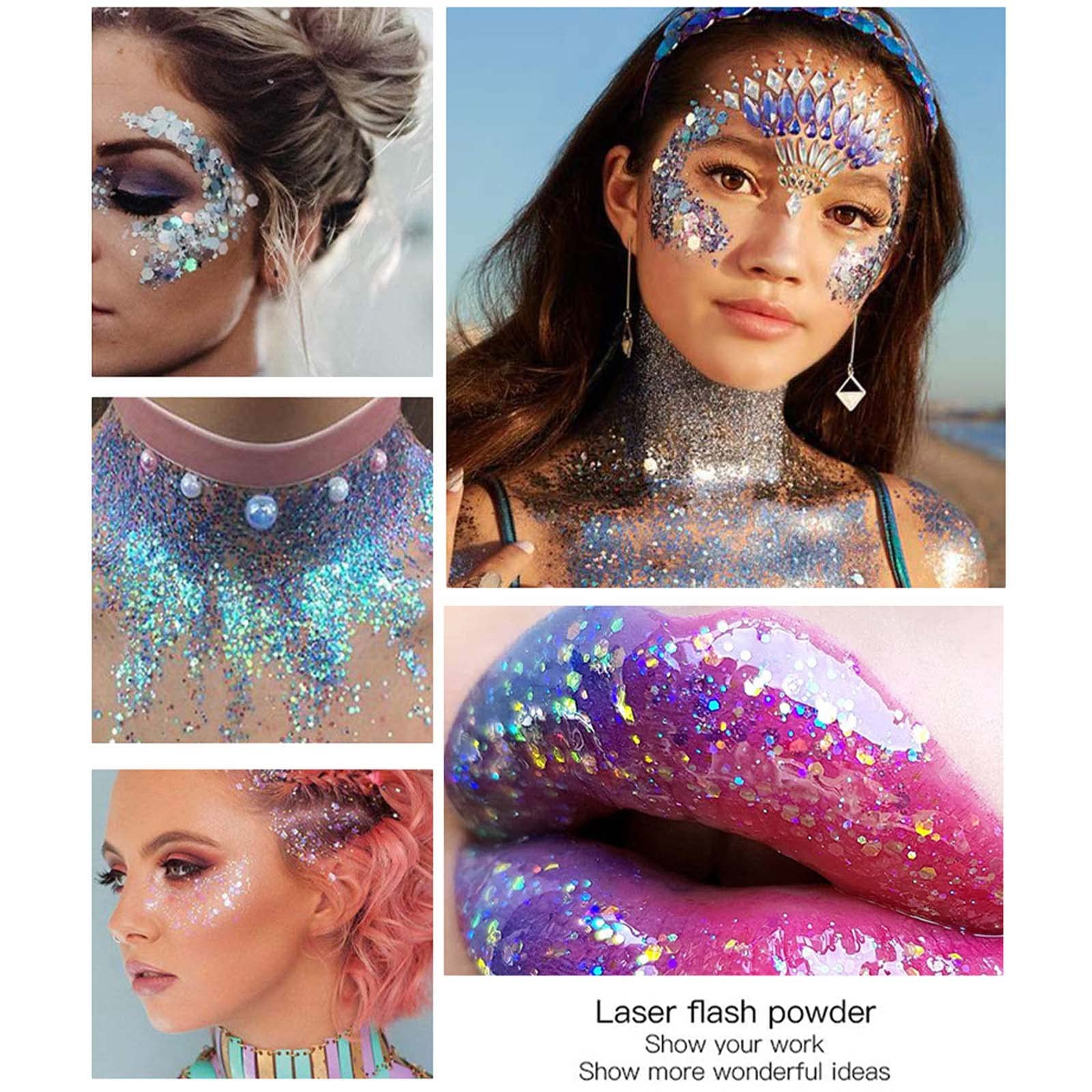 DAGEDA Body Glitter Gel, Face Glitter Body Gel Sequins Shimmer Liquid Eyeshadow, Chunky Glitter for Face Hair Nails, Holographic Cosmetic Laser Powder Festival Glitter Makeup 50ml(White) - Image 3