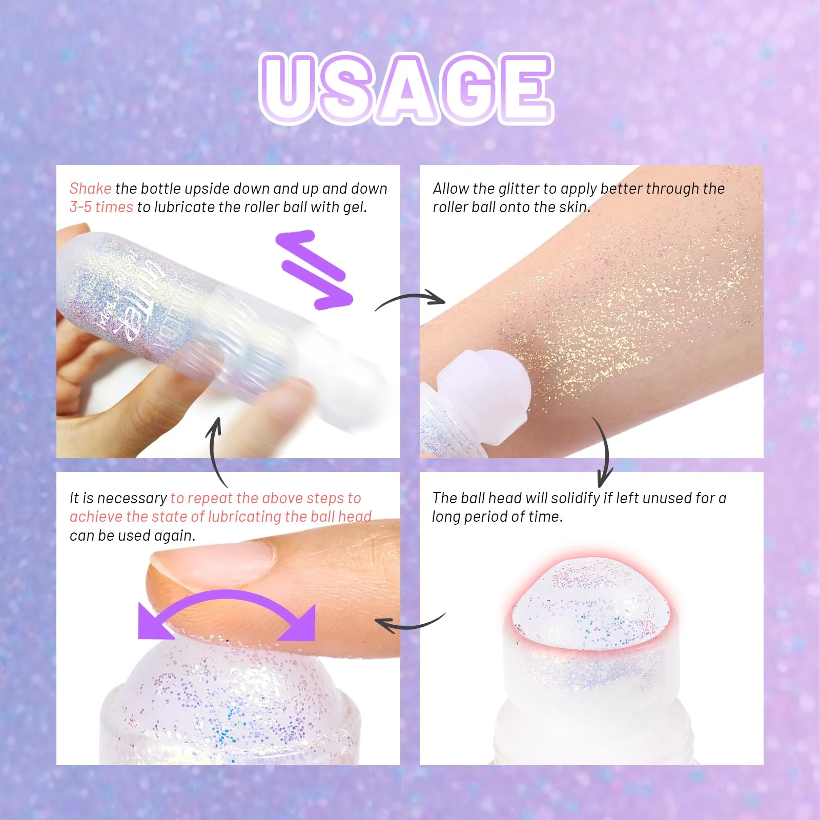 DAGEDA Body Glitter Gel, Roll-on Face Glitter for Mermaid Makeup Festival Rave Accessories, Holographic Hair Glitter Gel,Body Shimmer Halloween Makeup for Rave Party (Sparkling Pink) - Image 2
