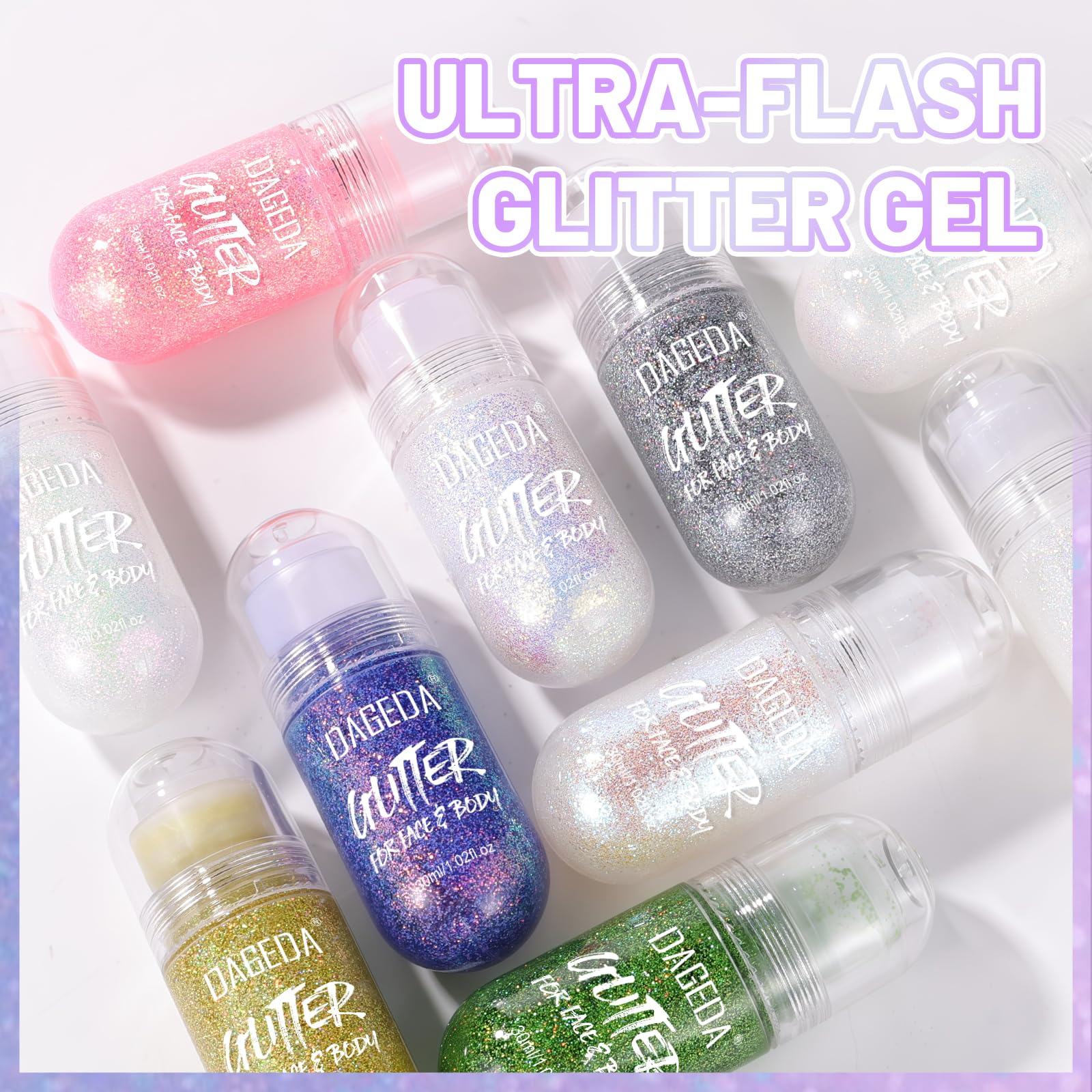 DAGEDA Body Glitter Gel, Roll-on Face Glitter for Mermaid Makeup Festival Rave Accessories, Holographic Hair Glitter Gel,Body Shimmer Halloween Makeup for Rave Party (Sparkling Pink) - Image 3