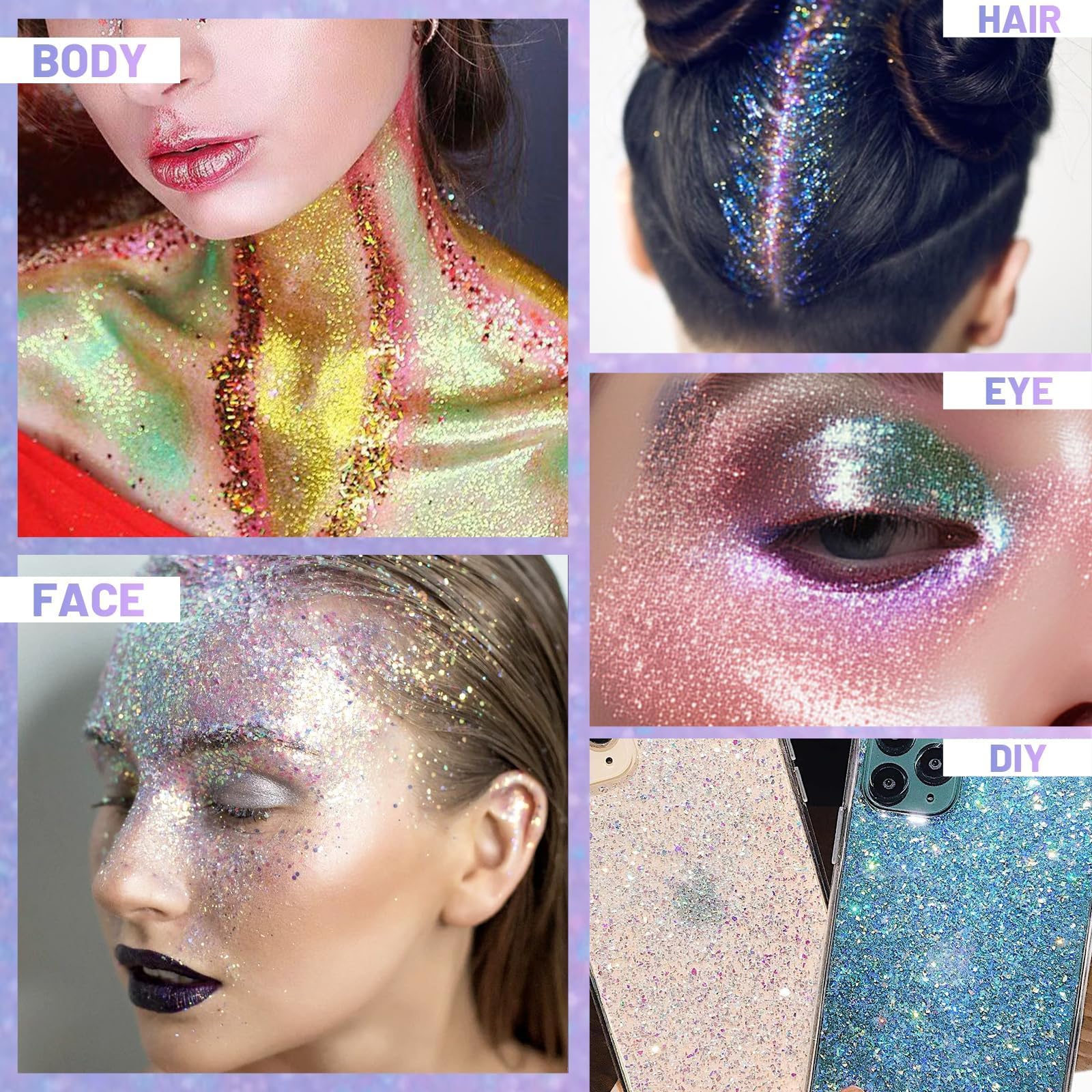 DAGEDA Body Glitter Gel, Roll-on Face Glitter for Mermaid Makeup Festival Rave Accessories, Holographic Hair Glitter Gel,Body Shimmer Halloween Makeup for Rave Party (Sparkling Pink) - Image 5