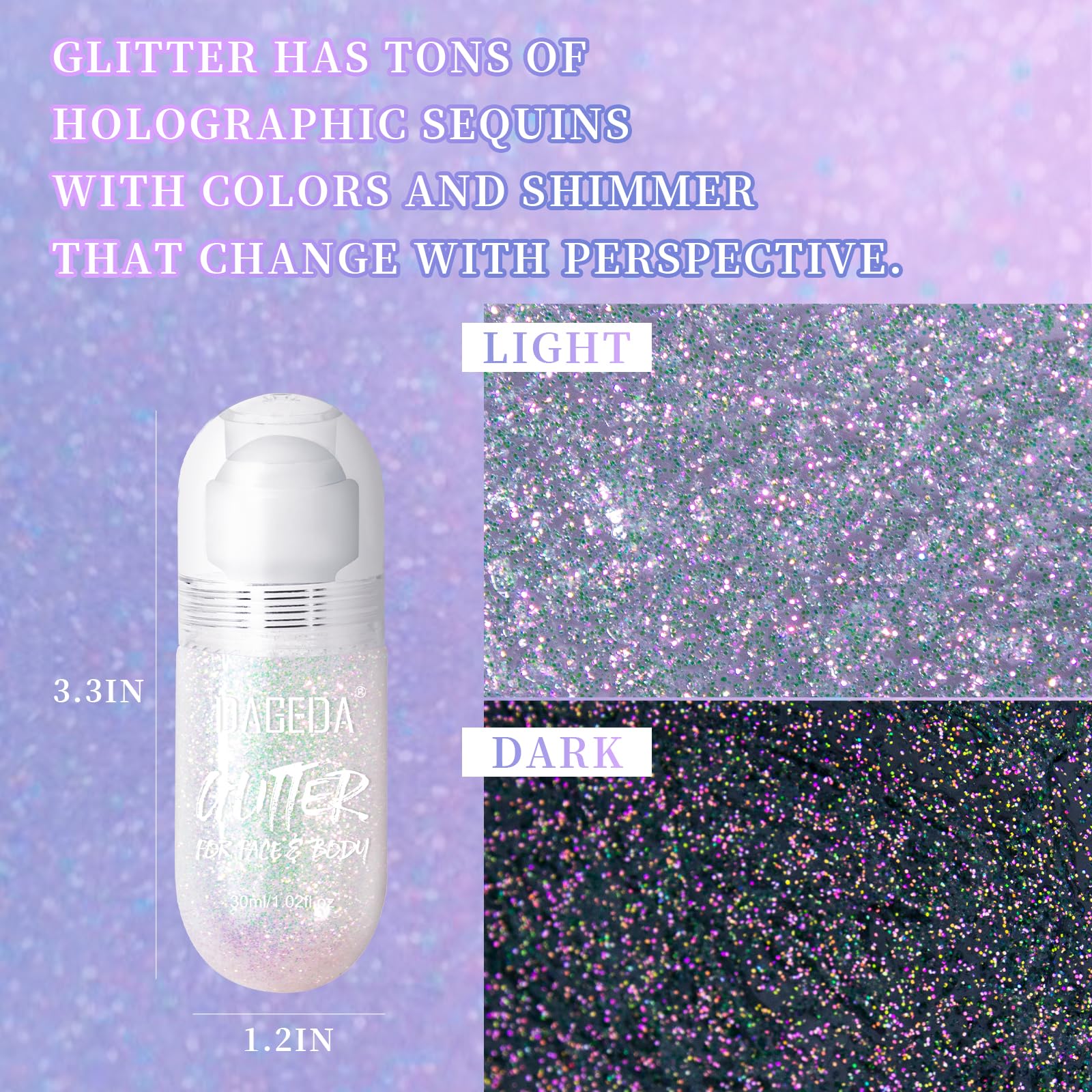 DAGEDA Body Glitter Gel, Roll-on Face Glitter for Mermaid Makeup Festival Rave Accessories, Holographic Hair Glitter Gel,Body Shimmer Halloween Makeup for Rave Party (Sparkling Pink) - Image 7
