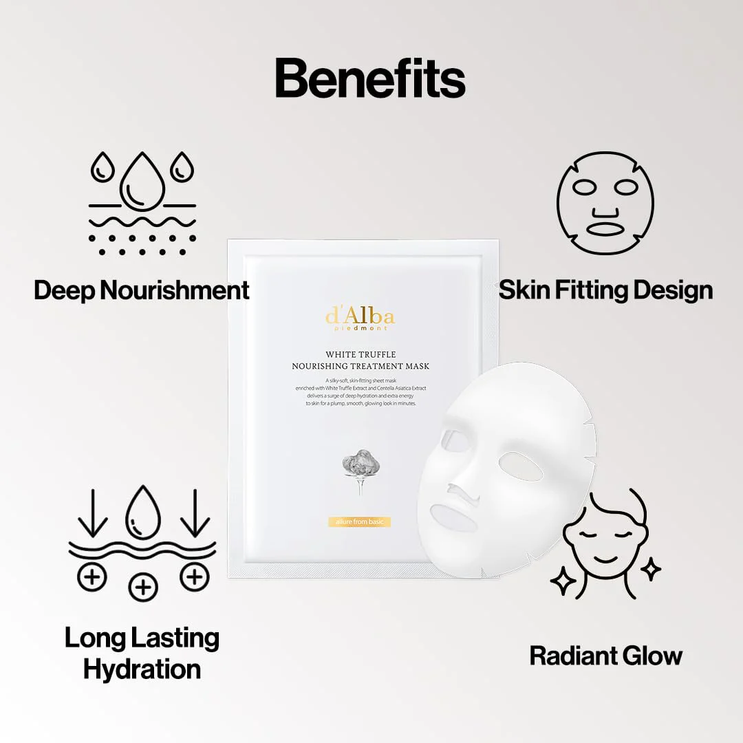 d'alba Piedmont Italian White Truffle Nourishing Mask 5pcs, Vegan Skincare, Nourishing Sheet Mask for Dry and Tired Skin, Deep Hydration, Korean Skin Care (5 Sheets) - Image 4