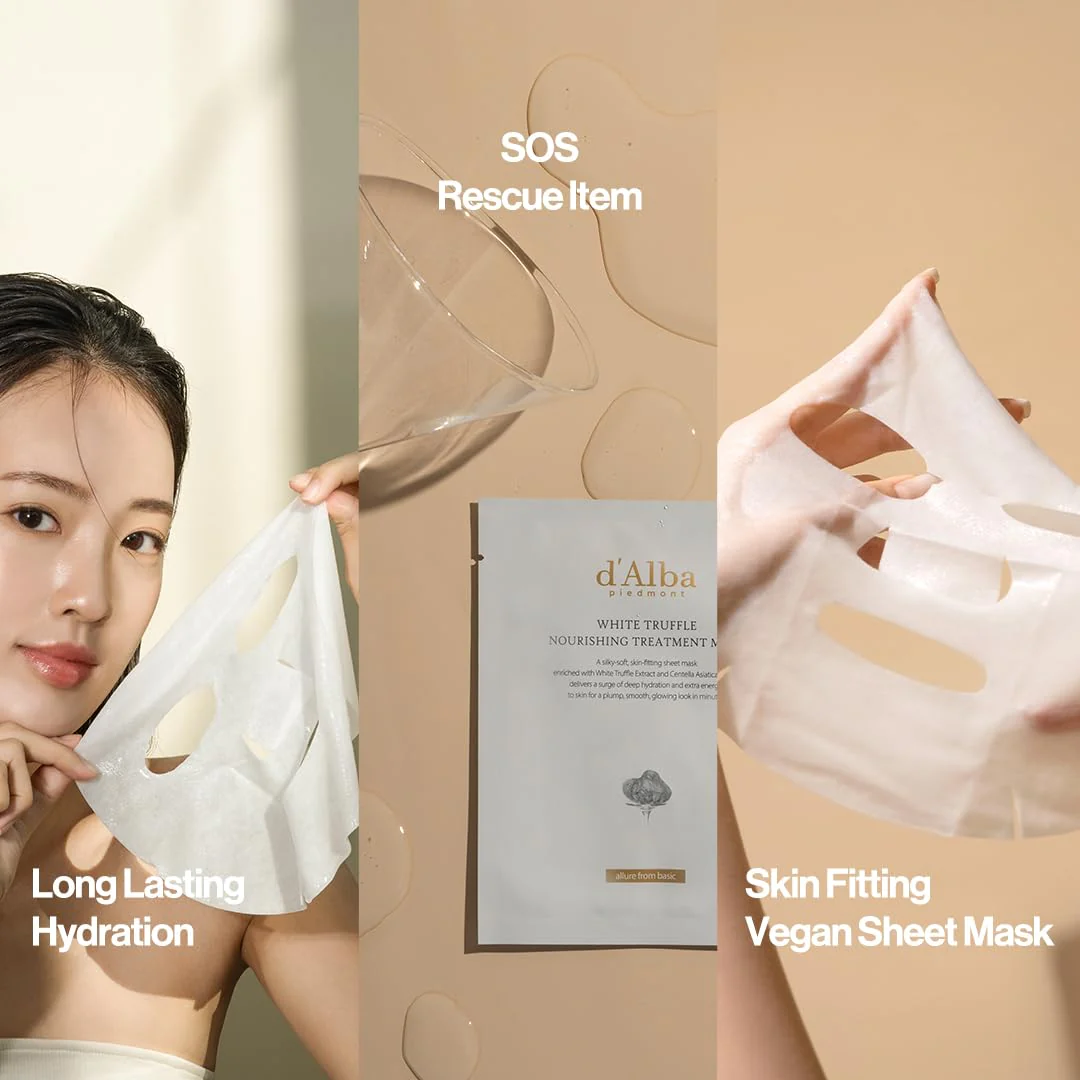 d'alba Piedmont Italian White Truffle Nourishing Mask 5pcs, Vegan Skincare, Nourishing Sheet Mask for Dry and Tired Skin, Deep Hydration, Korean Skin Care (5 Sheets) - Image 5